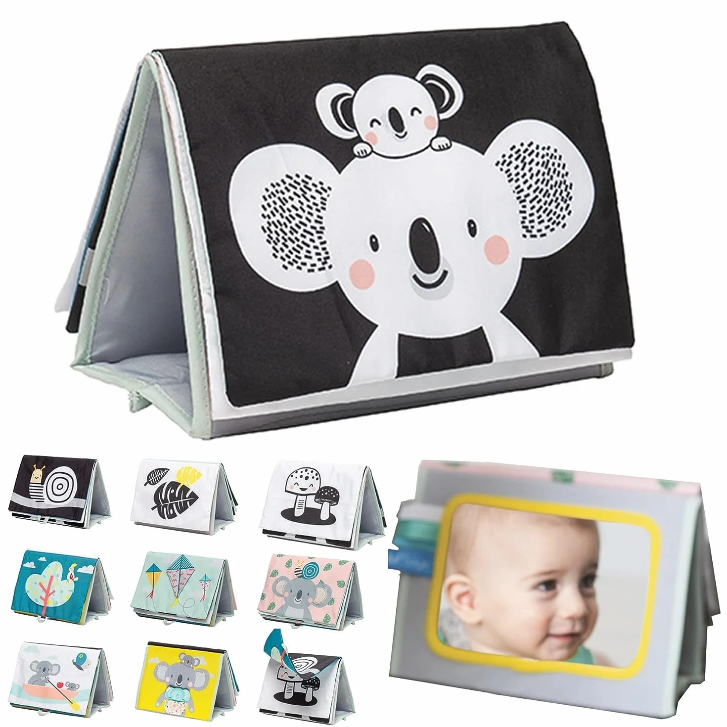 Taf Toys Koala Infant Tummy time Miękka dwustronna książka aktywności. Zawiera lusterko bezpieczne dla niemowląt, marszczone tekstury i miękki gryzak. 0 miesięcy +