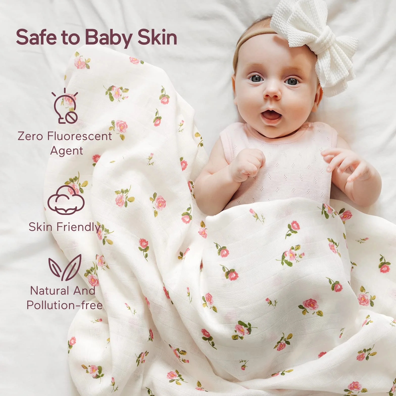 Momcozy Chusta dla niemowląt, 120 x 120 cm, zestaw 4 sztuk, pieluchy muślinowe z bawełny i bambusa, bawełna ekologiczna, chusta do przewijania dziecka, koc, kwiat