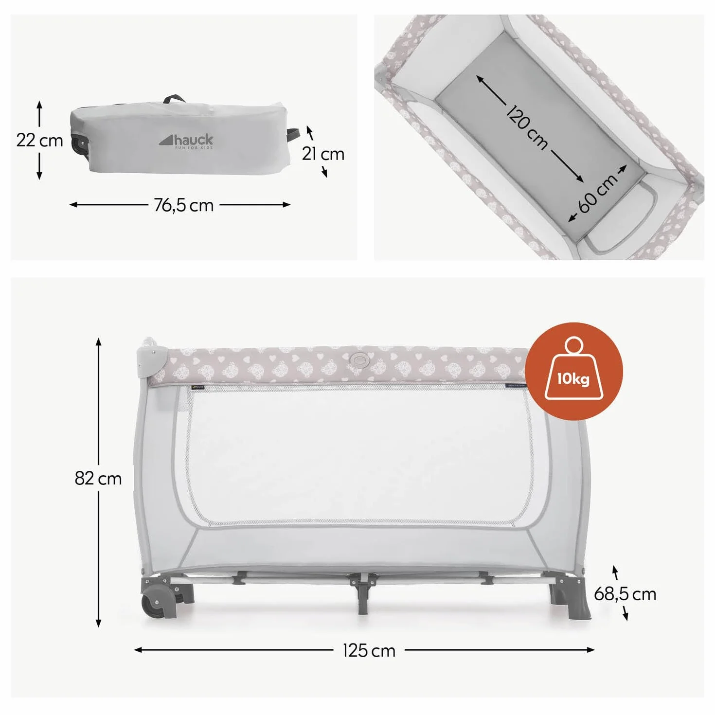 Hauck Zestaw łóżeczek Sleep N Play Center dla niemowląt i małych dzieci od urodzenia do 15 kg, 120 x 60 cm, stolik przewijany, drugi poziom, kółka, klapa boczna, składany, torba