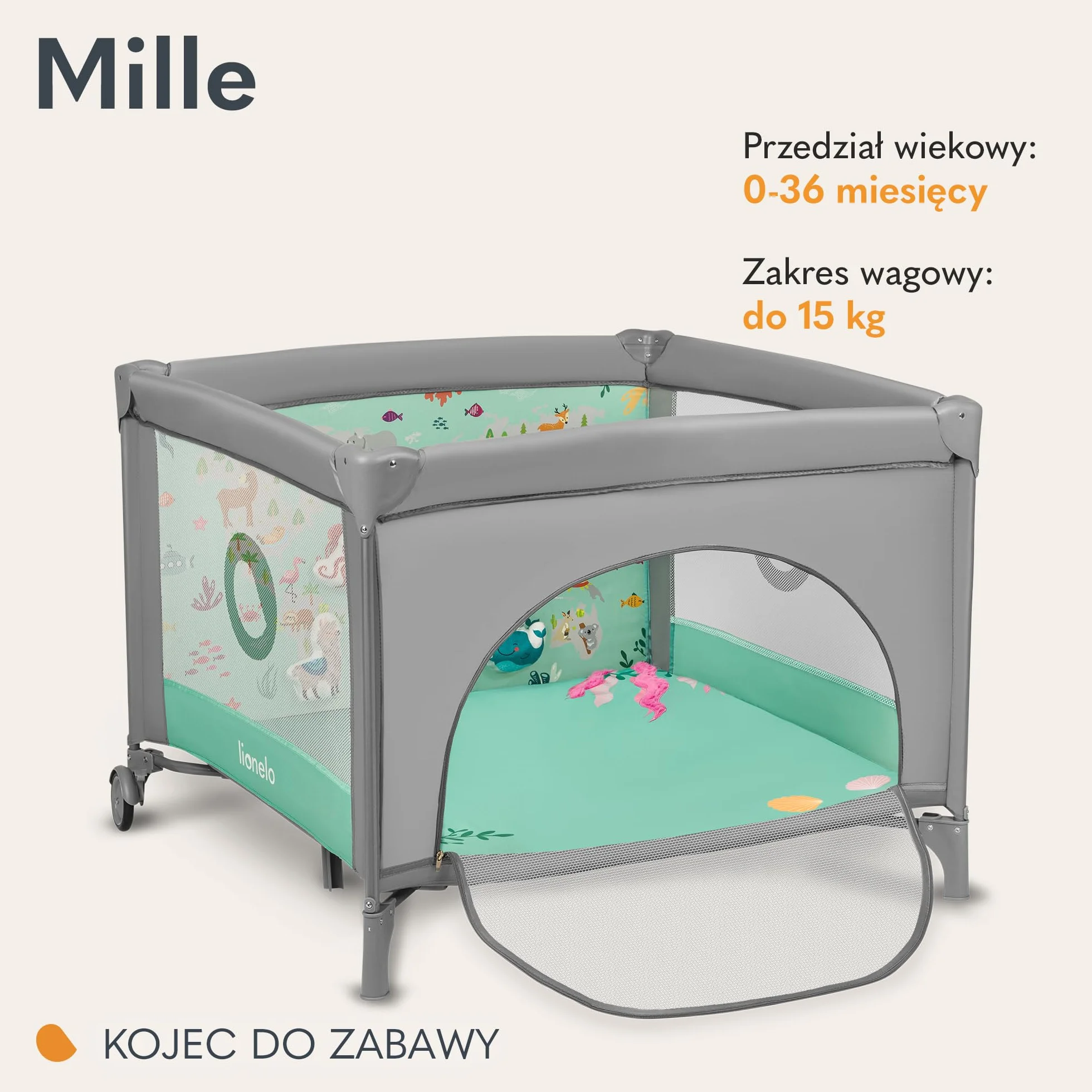 LIONELO MILLE Łóżeczko 2 w 1 Turystyczne Kojec dziecięcy 100x100cm do 15 kg 0-36 miesięcy