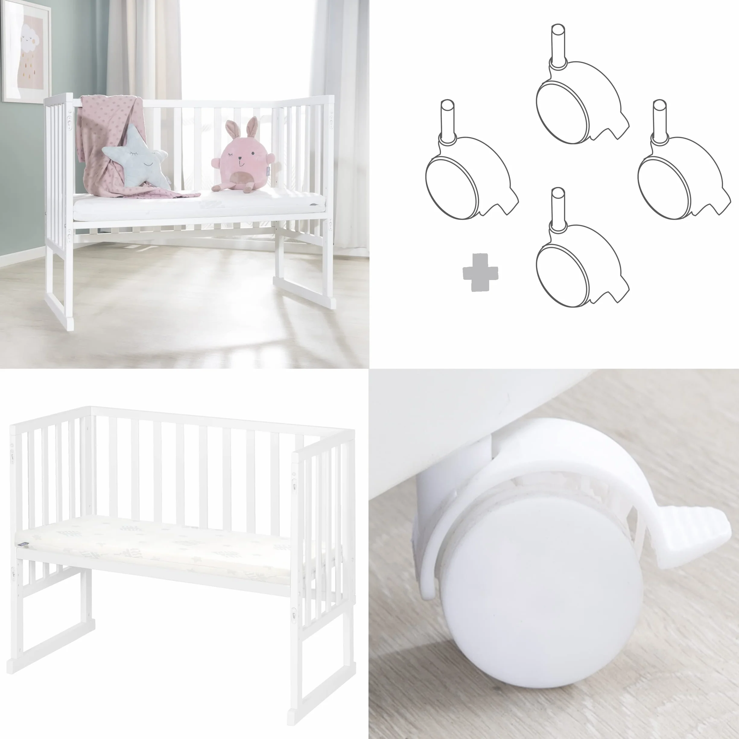 roba Łóżeczko pokojowe i przyścienna kołyska safe asleep 3 w 1-45 x 90 cm - Regulowana wysokość - Zestaw łóżeczka dla niemowląt - Drewno w kolorze białym