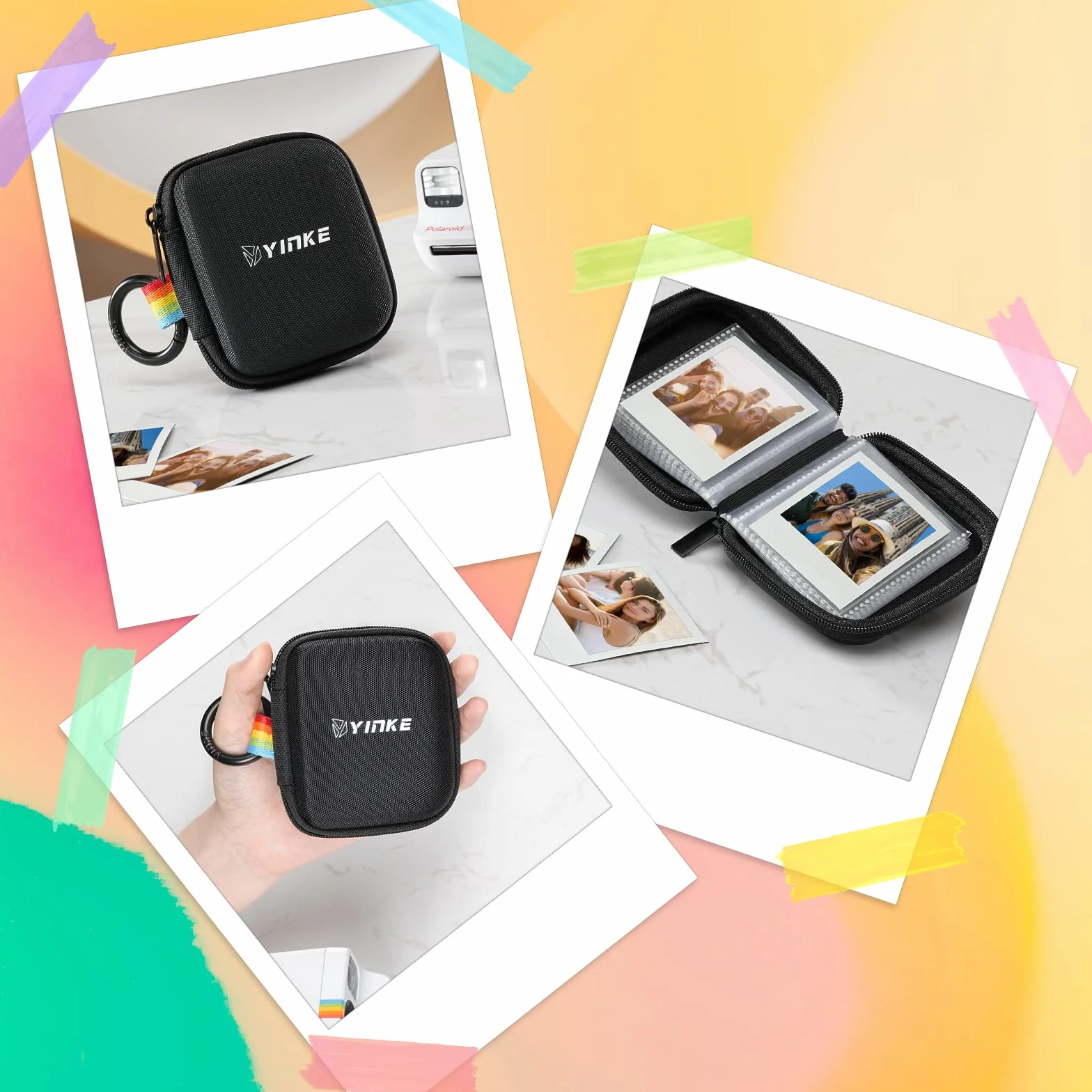 Yinke Kieszonkowy album fotograficzny z 40 kieszeniami na aparat Polaroid Go Instant Camera, przenośny album podróżny (czarny)