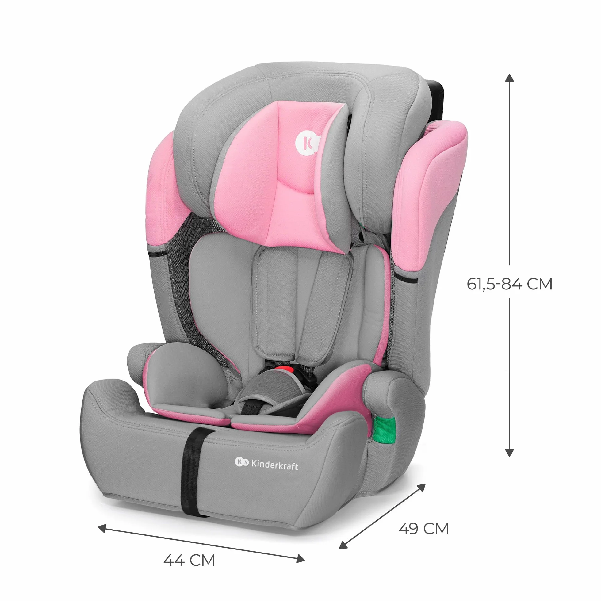Kinderkraft COMFORT UP Fotelik samochodowy i-Size, Regulowany zagłówek, Poddany testom zderzeniowym, Systemy bezpieczeństwa, Wkładka dla najmłodszych, Norma R129, Grupa ECE I/II/III 9-36 kg, Różowy