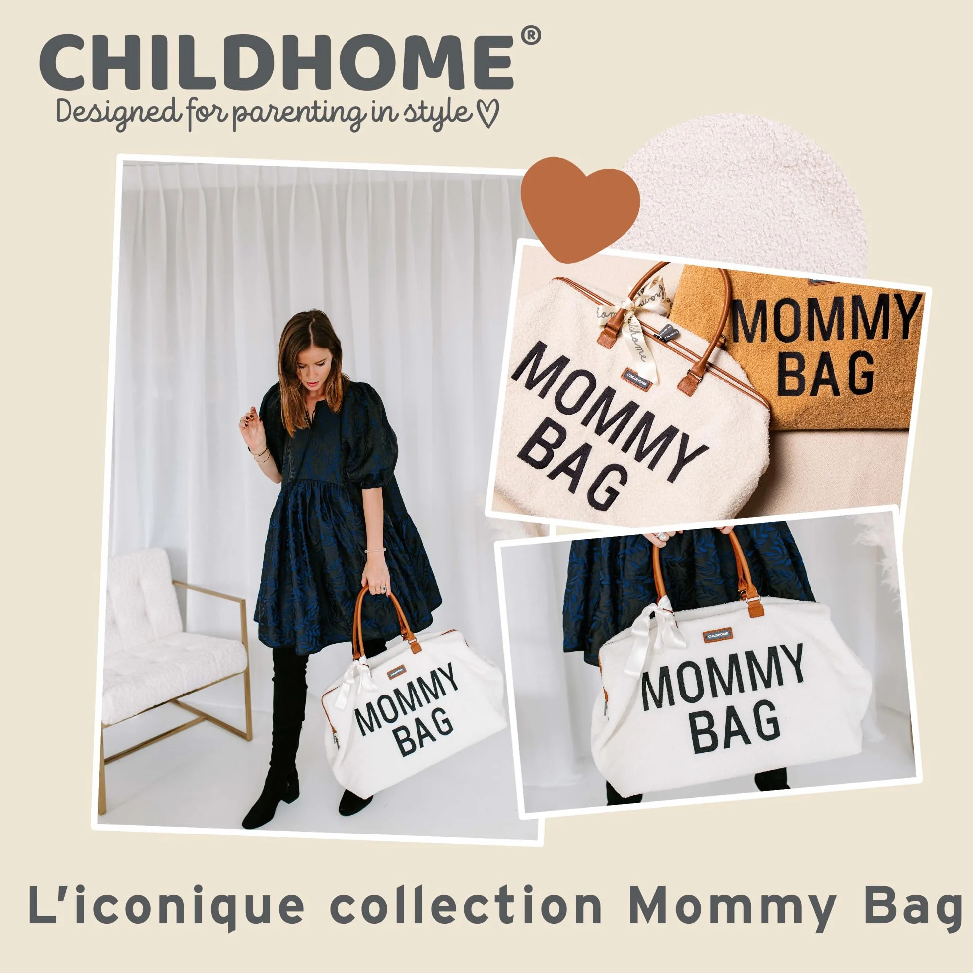 CHILDHOME Mommy Bag torba na pieluchy duża pojemność regulowany pasek na ramię kieszeń izolowana