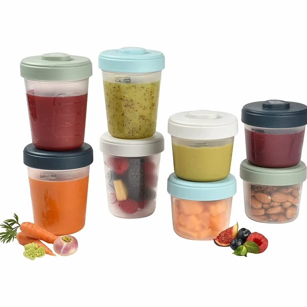 BÉABA, Zestaw 8 pojemników do przechowywania, klipsy, pojemniki do układania w stos, 100% hermetyczne, zamrażanie, mleko matki, 4 x 150 ml + 4 x 250 ml