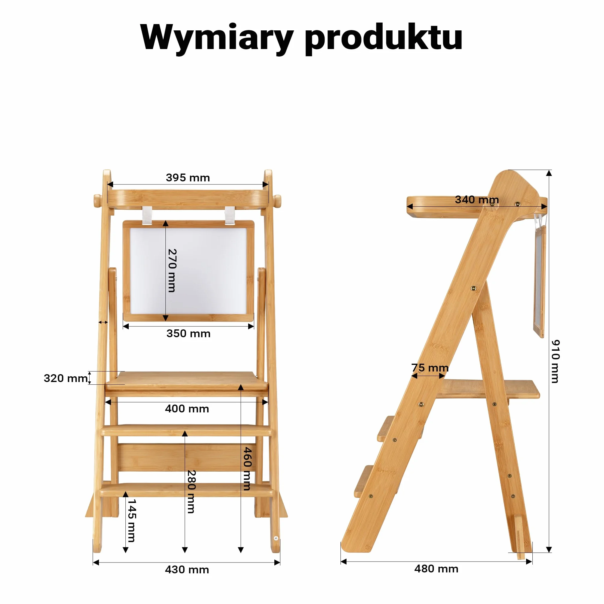 Wiltec wieża edukacyjna składana z bambusa 43x48x91 cm z regulacją wysokości