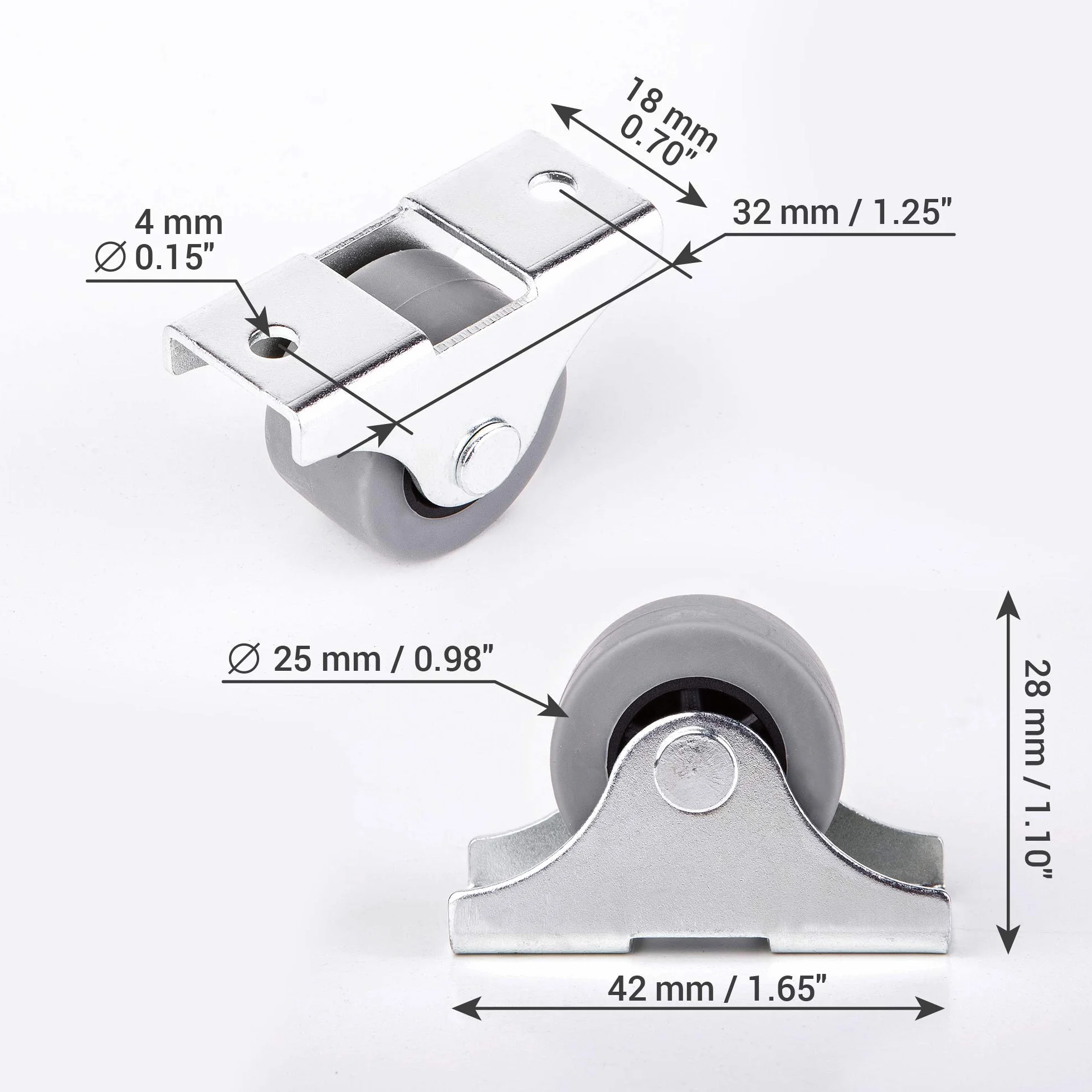 Zestaw mini miękkich gumowych kółek z metalową płytą i śrubami do mebli, 30 mm