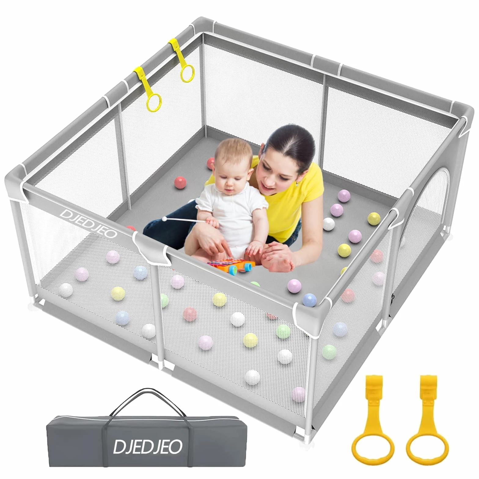 Dziecięcy park, 125 cm, składany park dla niemowląt z oddychającą miękką siatką, park dla dzieci z antypoślizgową podstawą i drzwiami zapinanymi na zamek, przestrzeń do zabawy dla dzieci