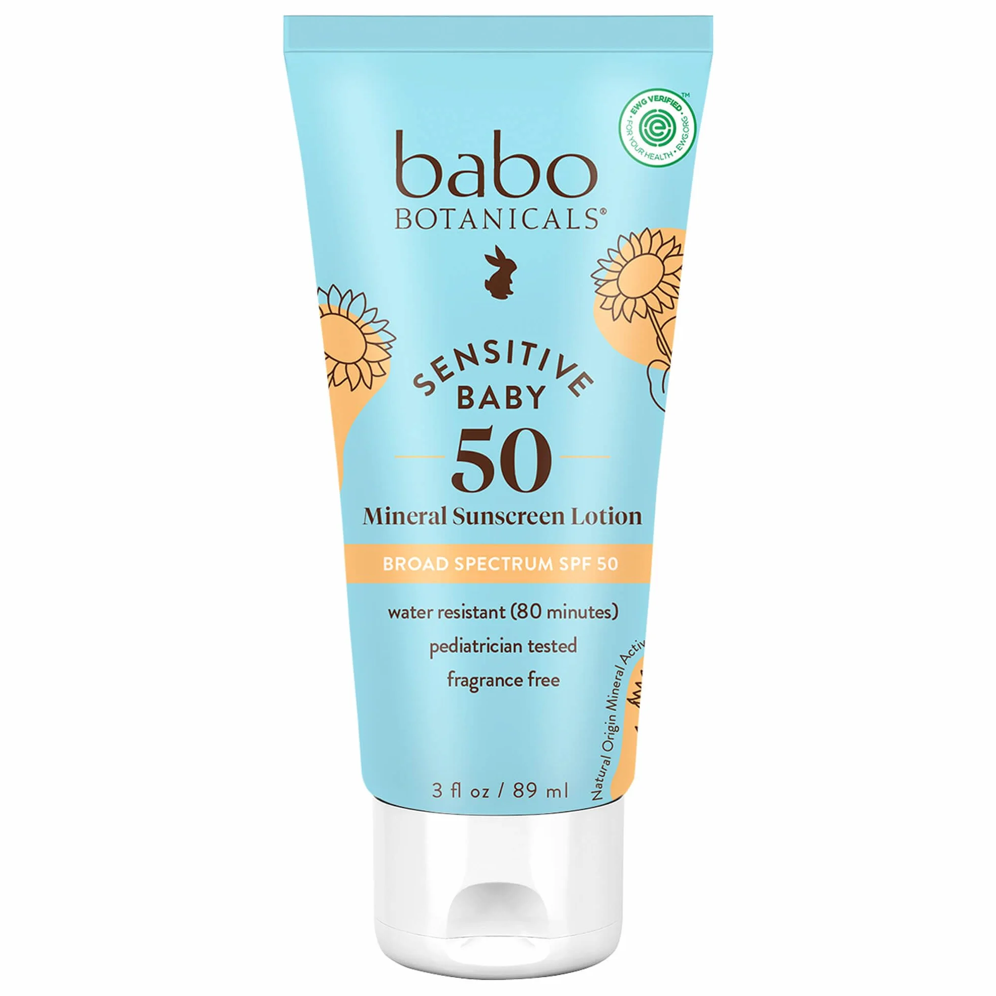 Babo Botanicals Baby Skin Spf 50 Mineral Sheer & Gentle Sunscreen Fragrance Free Lotion, 3 Fl Oz, Unscented, 3 unce Fluid Ounce
