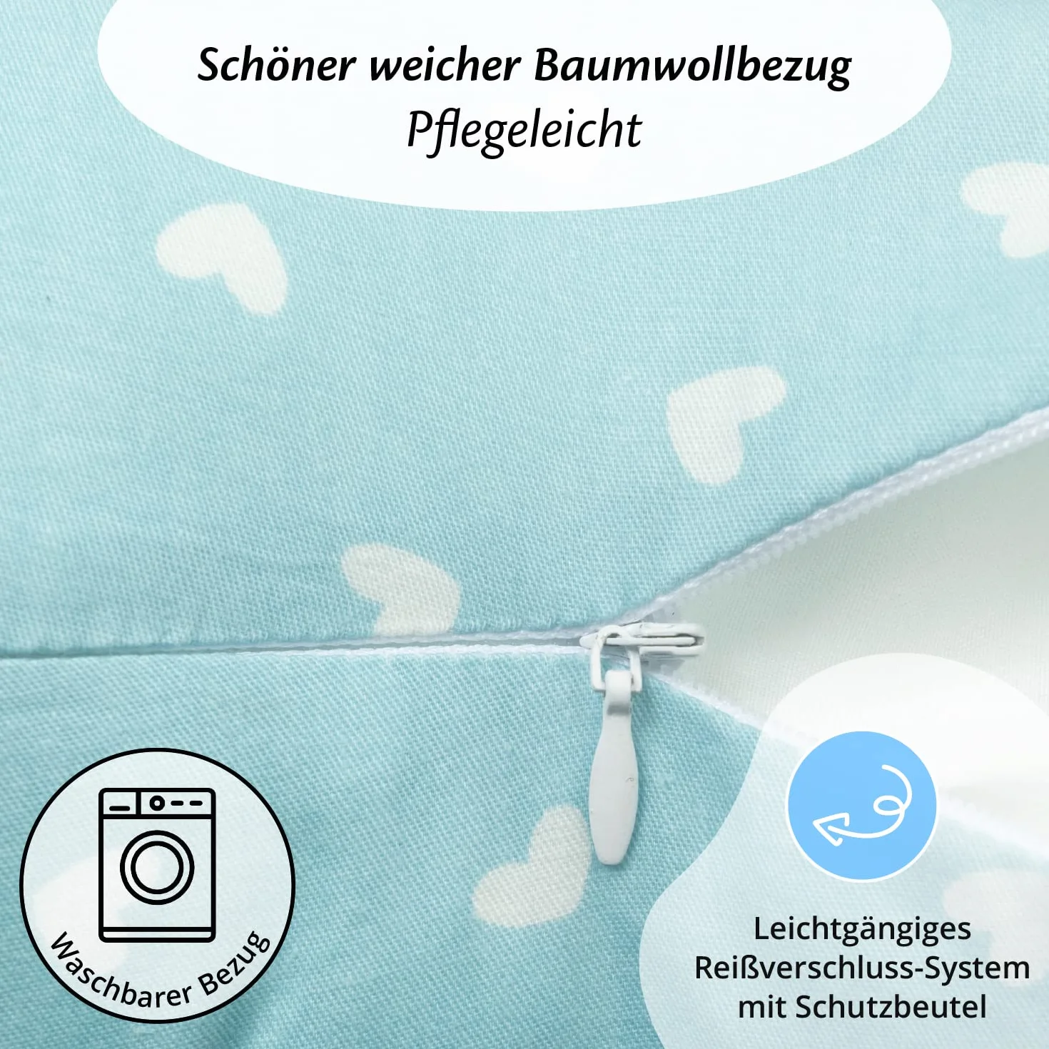 Ella Poduszka do karmienia – ergonomiczna poduszka dla niemowląt do wygodnego karmienia i karmienia niemowląt, wyściełany zagłówek dla niemowląt ze zdejmowaną bawełnianą poszewką - niebieska z sercami
