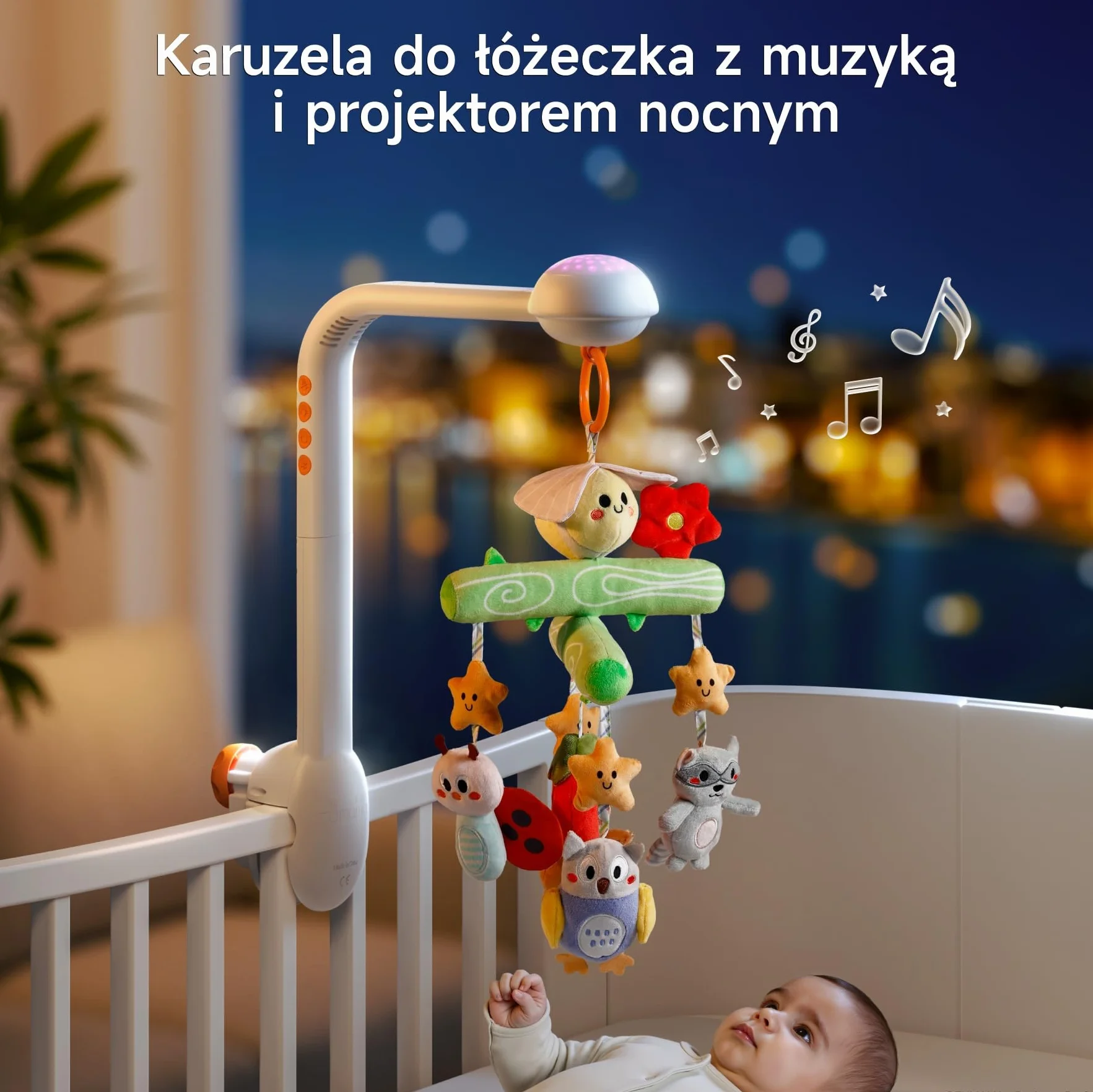 TUMAMA KIDS Mobilne łóżko muzyczne, lampka nocna z projekcją światła, zabawka dla niemowląt 0 3 6 9 miesięcy, mobilny pilot do łóżeczka dla dziecka sensoryczna zabawka na prezent dla urodzonych