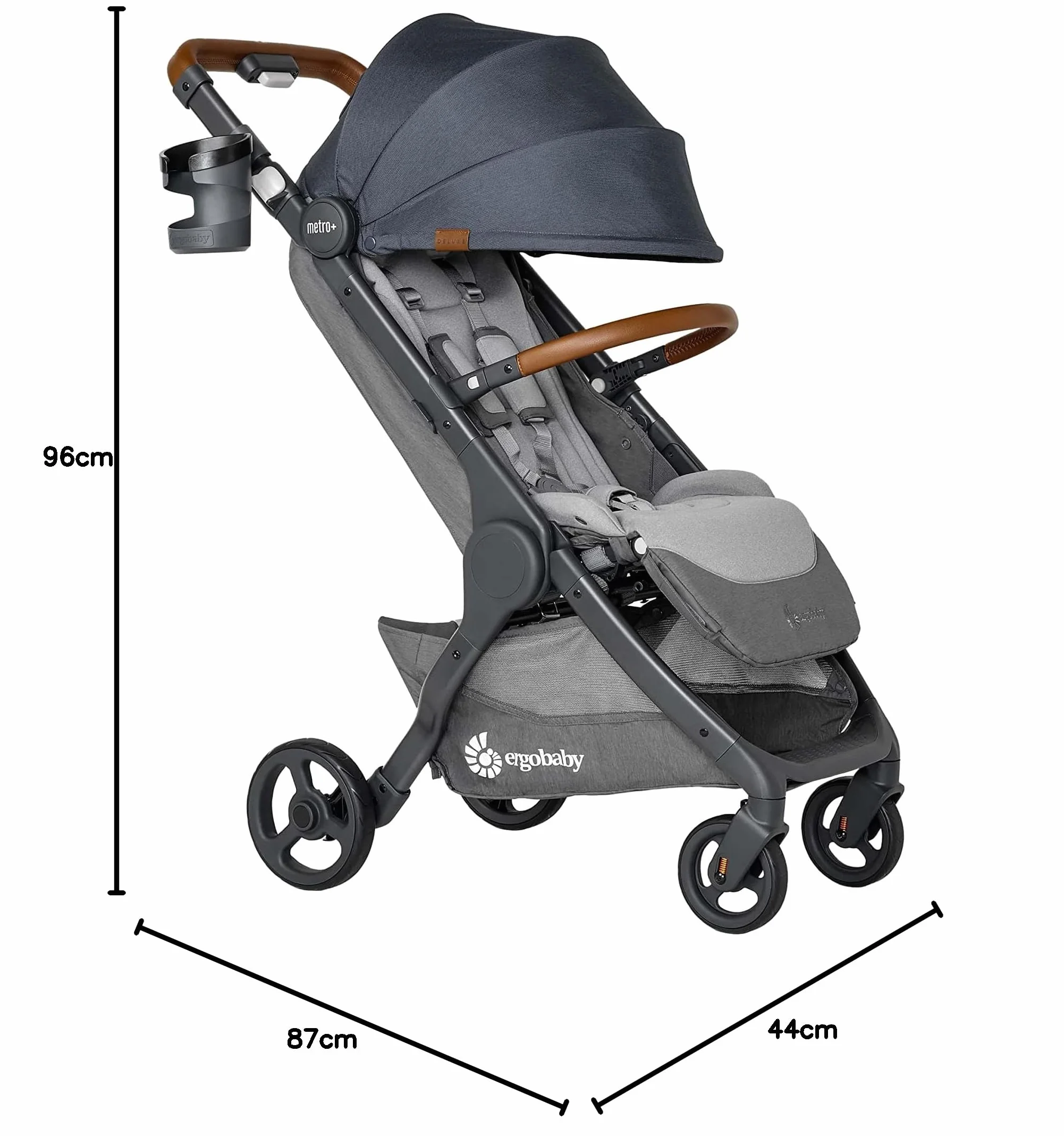 Ergobaby Metro+ Deluxe wózek dziecięcy z funkcją leżenia, wózek dziecięcy premium od urodzenia do 22 kg, składany i kompatybilny z fotelem samochodowym, kierownica z regulacją wysokości, London Grey