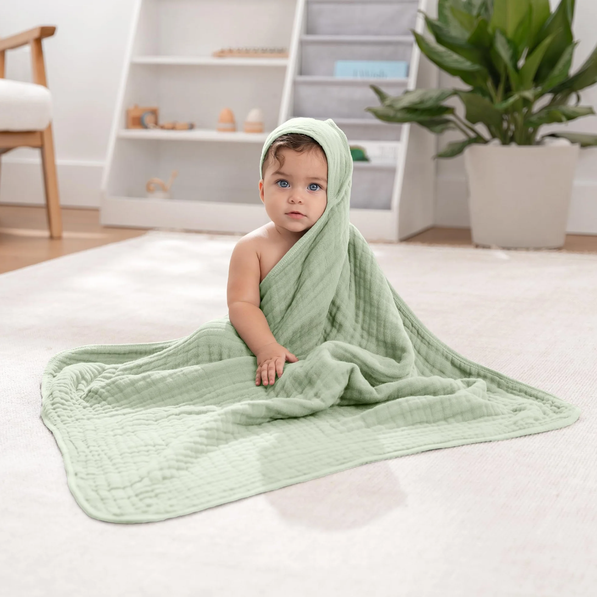 Baby Hooded Muslin Cotton Towel 32" x 32" 2 Pack for Kids, Ultra Soft Warm Absorbent