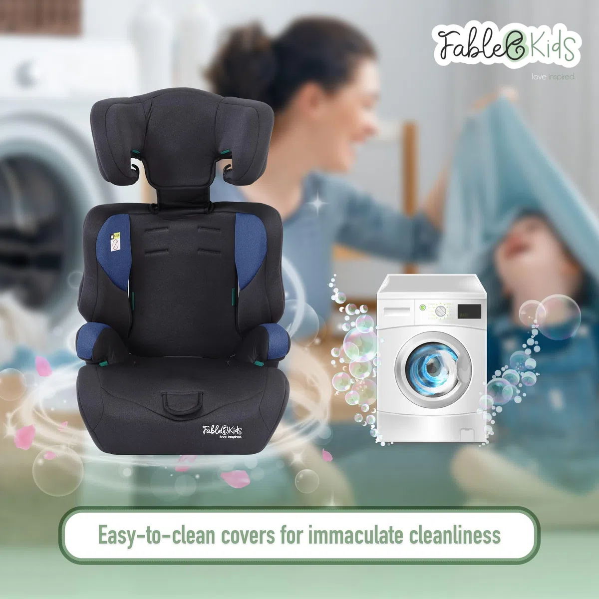 FableKids Fotelik dziecięcy | 5-punktowe szelki bezpieczeństwa | Grupa 1+2+3 dla 9-36 kg | Regulowany zagłówek | Zdejmowane oparcie | Regulowane (44 x 44 x 66-78 cm) (niebieski)