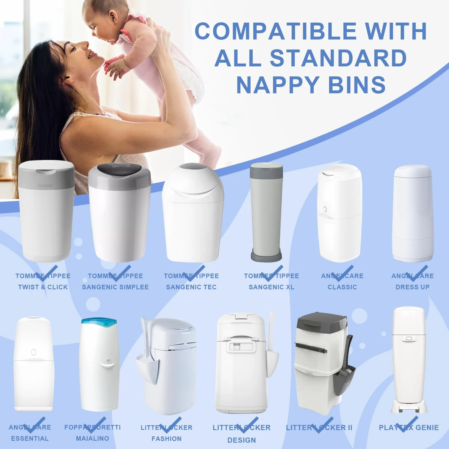Wiadro na pieluchy, kasety uzupełniające, 14 sztuk, pogrubiona, ulepszona, folia uzupełniająca, wiaderko na pieluchy, kompatybilne z Tommee Tippee, Angelcare, LitterLocker, Littycat, do