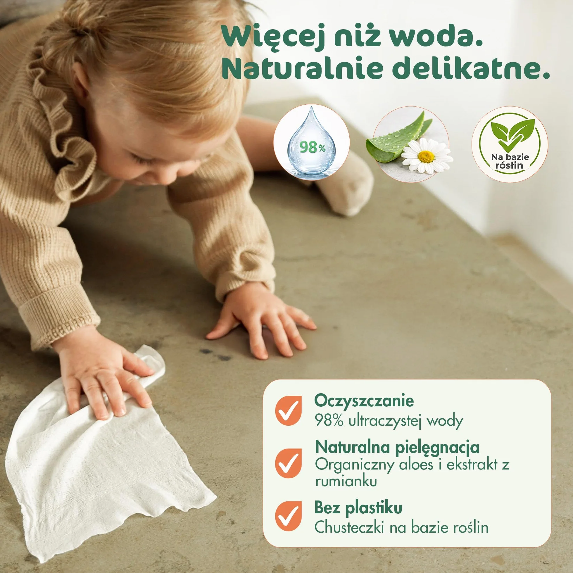 Chusteczki Nawilżane Spłukiwalne | 98% Wody, Hipoalergiczne & Naturalne dla Wrażliwej Skóry | Bez Zapachu, Roślinne | Delikatne Chusteczki Noworodek & Małe Dziecko | 168 sztuk (3 op.)