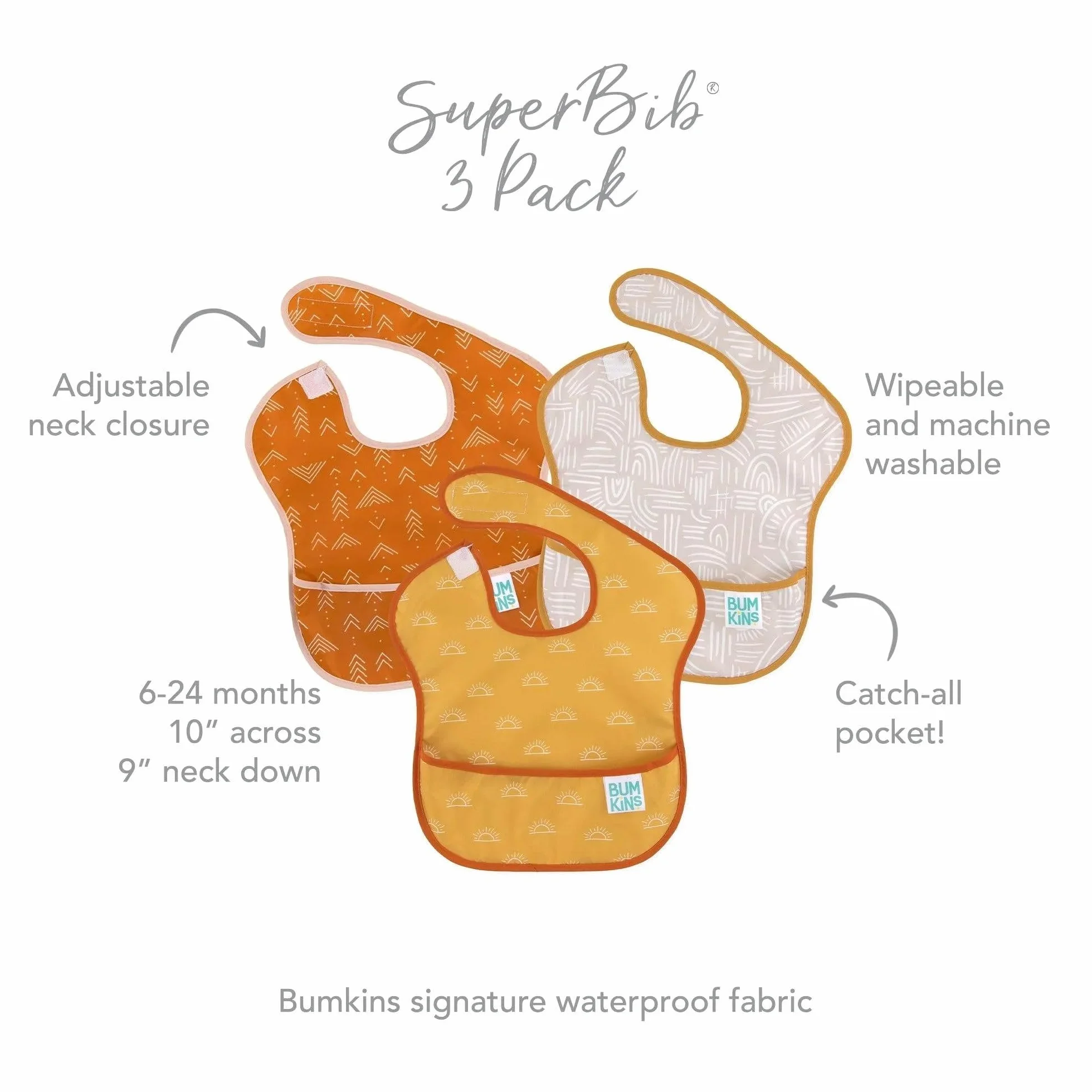 Bumkins SuperBib Baby Toddler Bib 6-24 Months Waterproof Fabric 3-pk Desert Boho