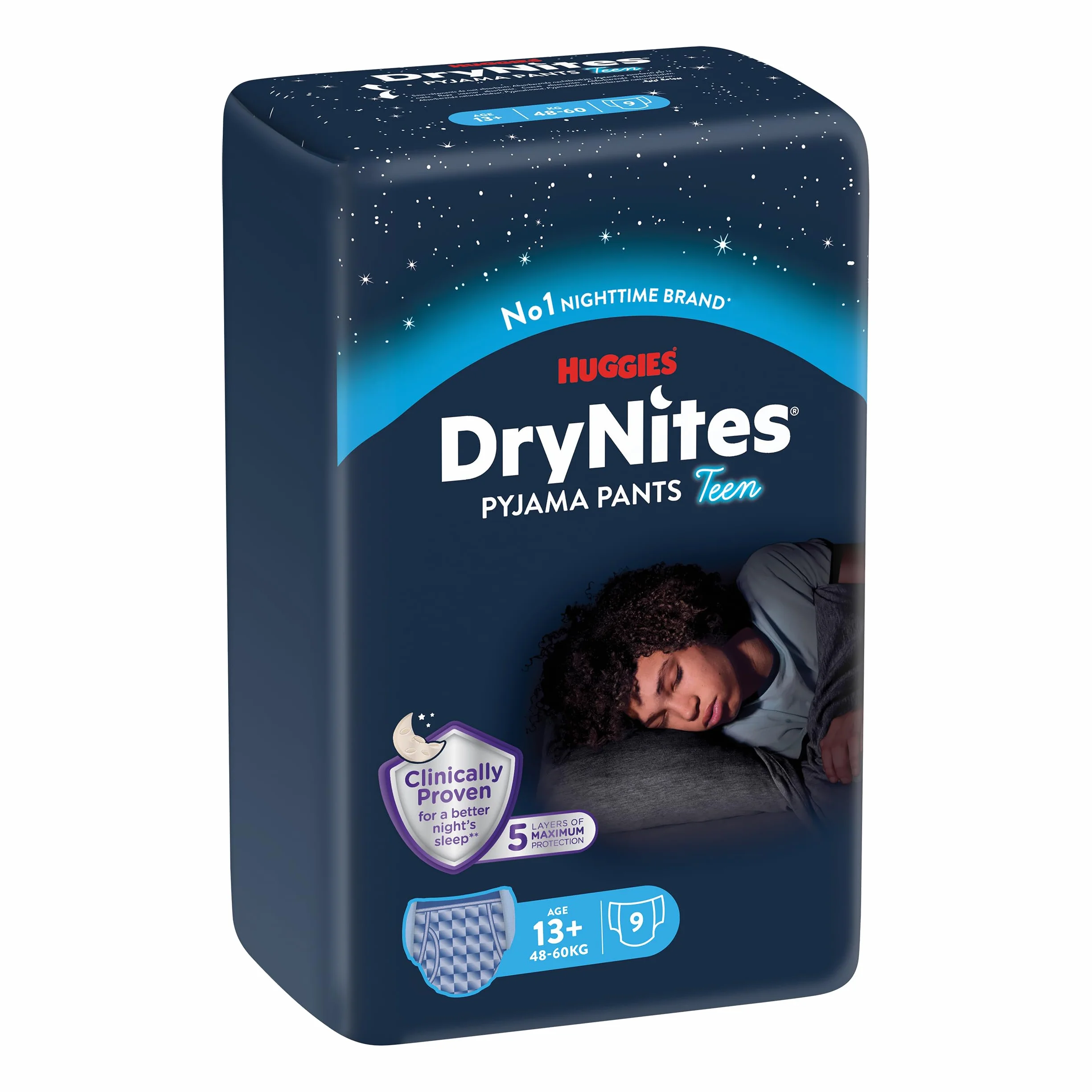 Huggies DryNites pieluchy - Chłopcy - 13 lat (48-60 kg) 27 majtek - moczenie nocne, bardzo chłonne