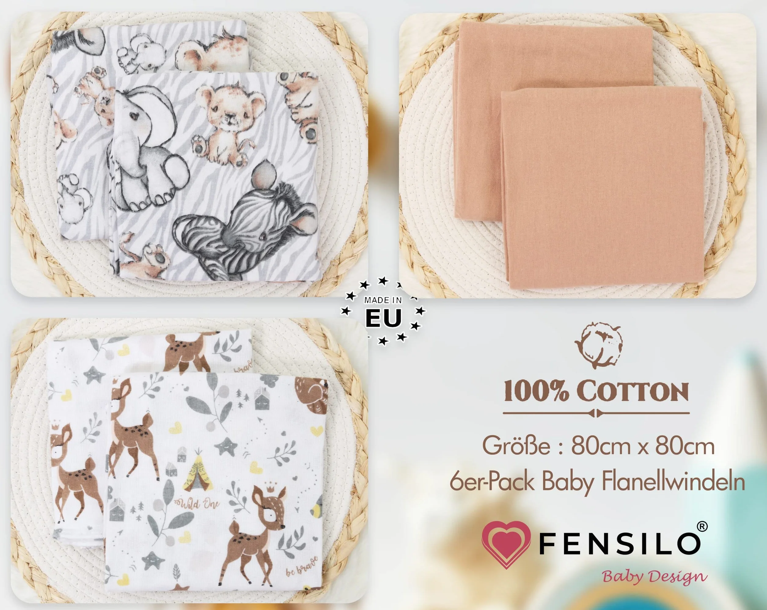 Chusteczki Molton 5 szt. 80x80 cm 100% bawełna flanelowe pieluchy dla dziecka