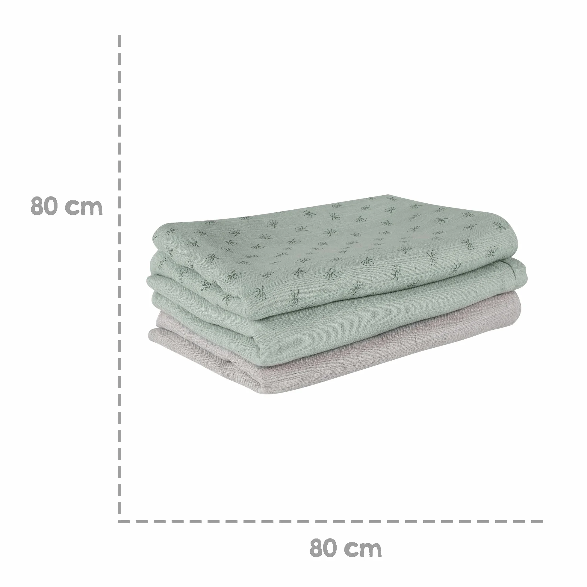 roba organic Zestaw 3 pieluch Lil Planet - 80 x 80 cm - Musselin - Pieluchy tekstylne z bawełny organicznej - certyfikaty GOTS i Oeko-Tex 100 - Frosty Green