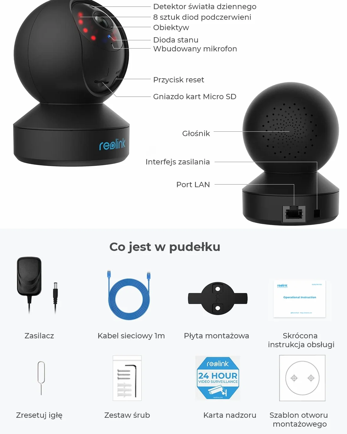Reolink 3MP WiFi Wewnętrzna Kamera Bezpieczeństwa, 2.4GHz WiFi CCTV Kamera dla Starszego Dziecka, Monitor Zwierzaka z Pochyleniem Pan/Wizja Nocna / 2-Drożny Dźwięk/Wykrywaniem Ruchu, E1 Czarny