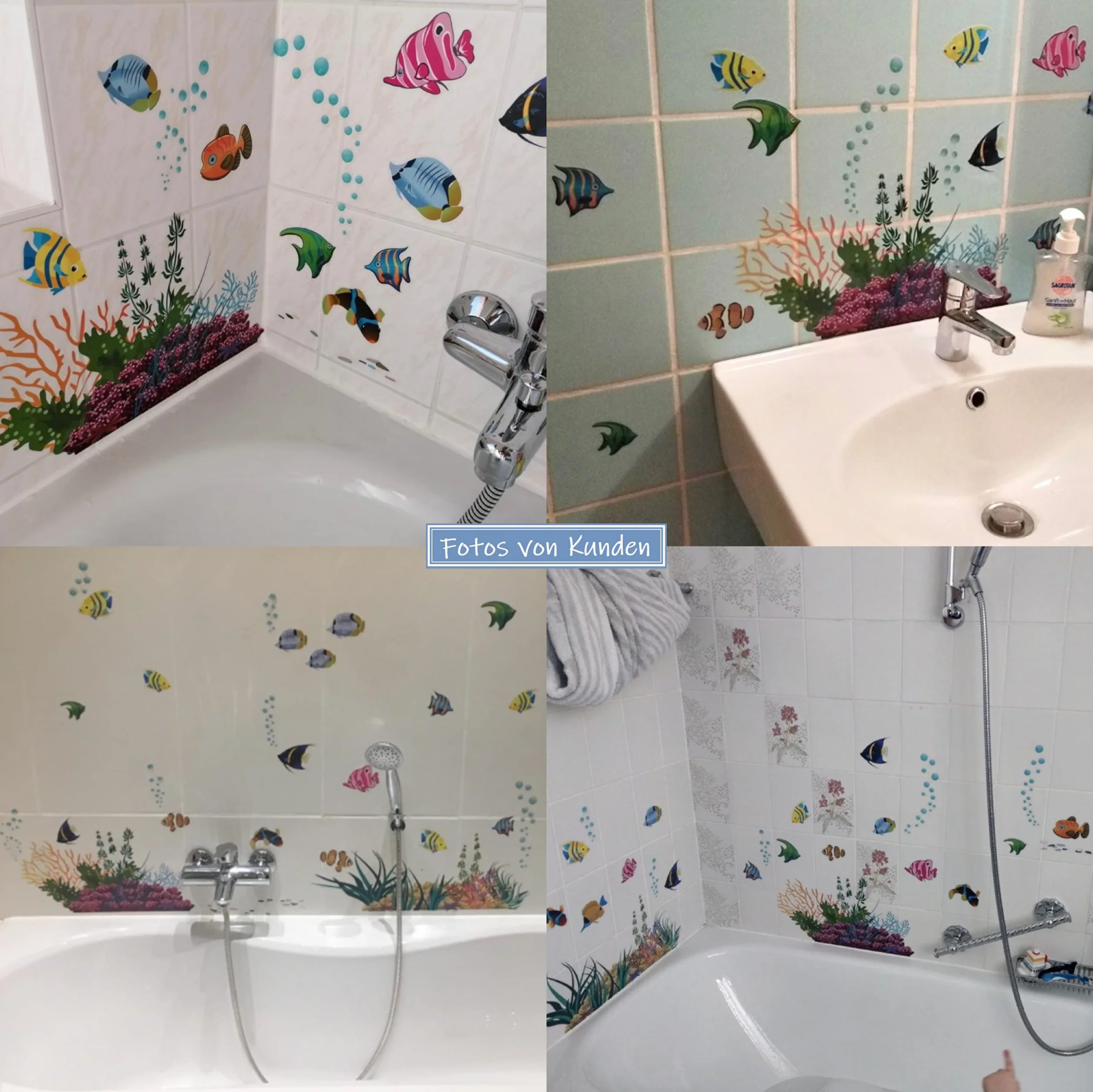 WandSticker4U® - Naklejki ścienne dla dzieci ZWIERZĘTA MORSKIE (130 x 42 cm) I winylowa naklejka ścienna łazienka ryba ocean podwodny świat I dekoracja łazienki płytki pokój dziecięcy duży