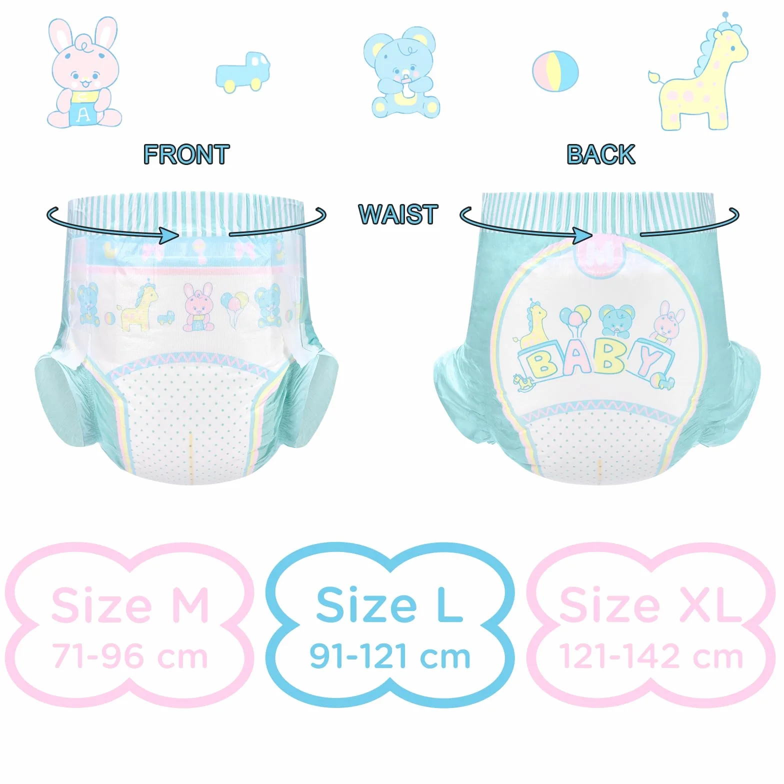 LittleForBig Regulowane zapięcie na rzepy pieluchy dla dorosłych 2 sztuki Baby Parade duże 91-121 cm NIEBIESKI