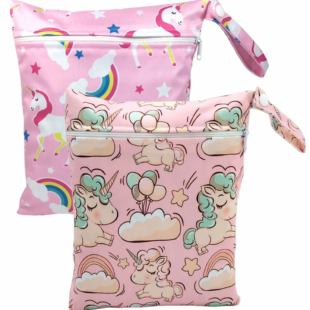 Wetbag torba na mokro do przedszkola, 2 sztuki, różowa jednorożec, wodoszczelna, przenośna, torba na pieluchy w podróży, mała torba na mokre rzeczy kąpielowe, wielokrotnego użytku, torba do