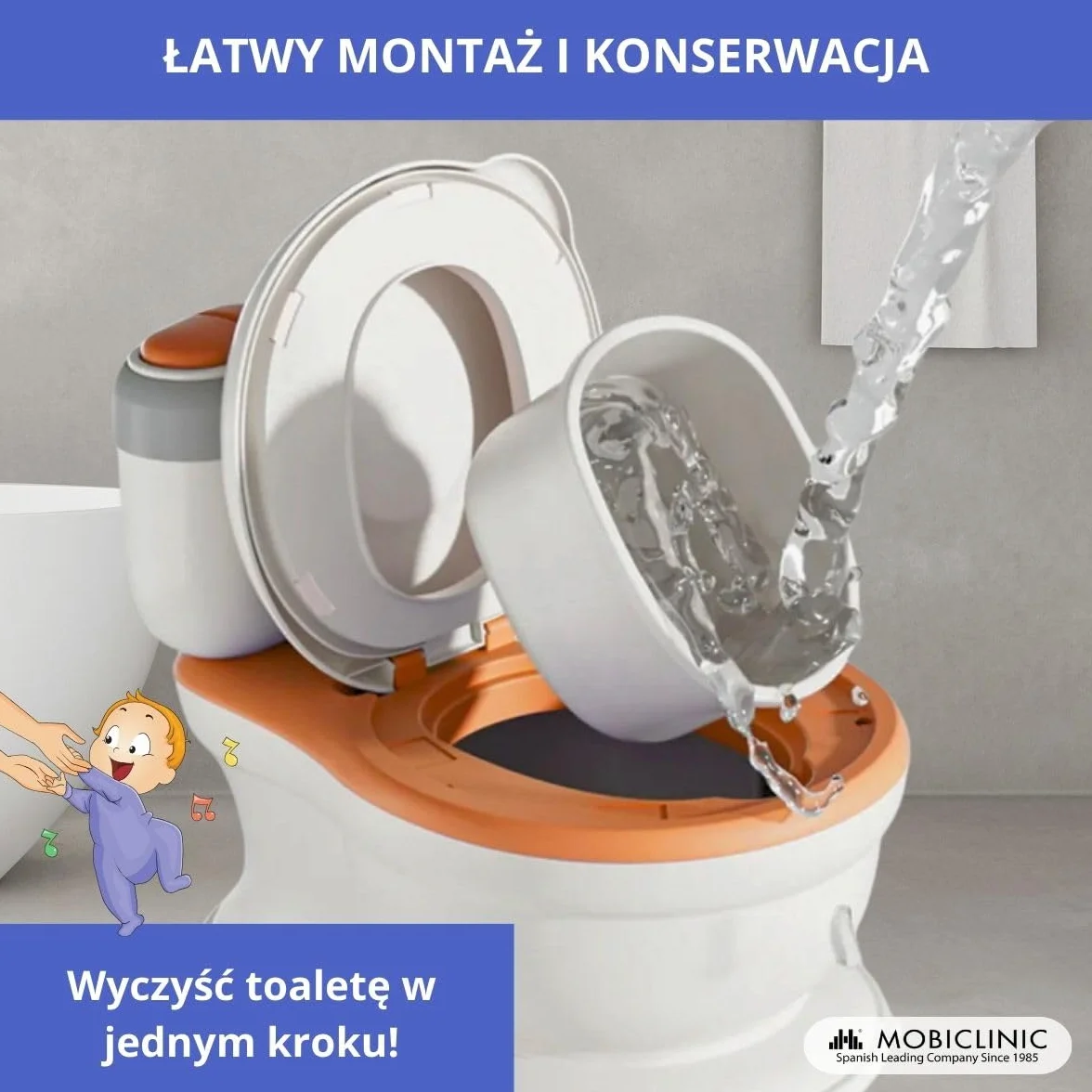 Mobiclinic® kids, Nocnik dla dzieci, Toikid, Wiek 1-6 lat, Z pokrywką, Dźwięk spłukiwania, Przegroda na papier toaletowy, Zasilany bateriami, Wyjmowana misa, Nieprzemakalne siedzisko