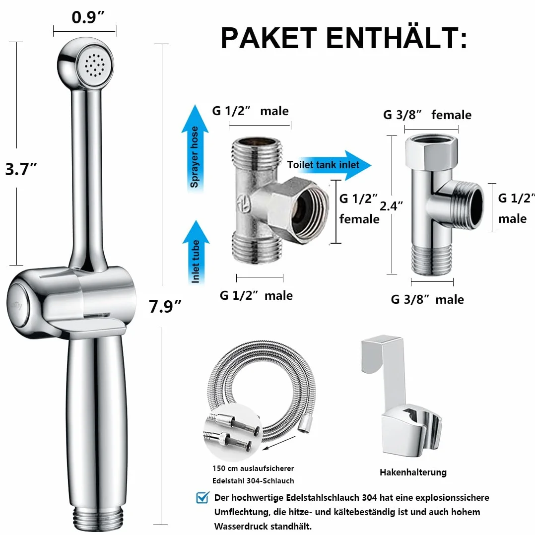 Bidet Uvish rozpylacz do mocowania do toalety, ręczny sprayer, higiena osobista, prysznic z wężem, pielucha dla niemowląt, czystość pośladków z litego mosiądzu