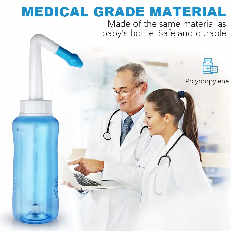 Neti Pot butelka do płukania zatok, myjka do nosa, płukanie ciśnieniowe, nawadnianie nosa, dla dorosłych i dzieci, bez BPA, 300 ml, z 40 pakietami soli do płukania nosa (40 sztuk)