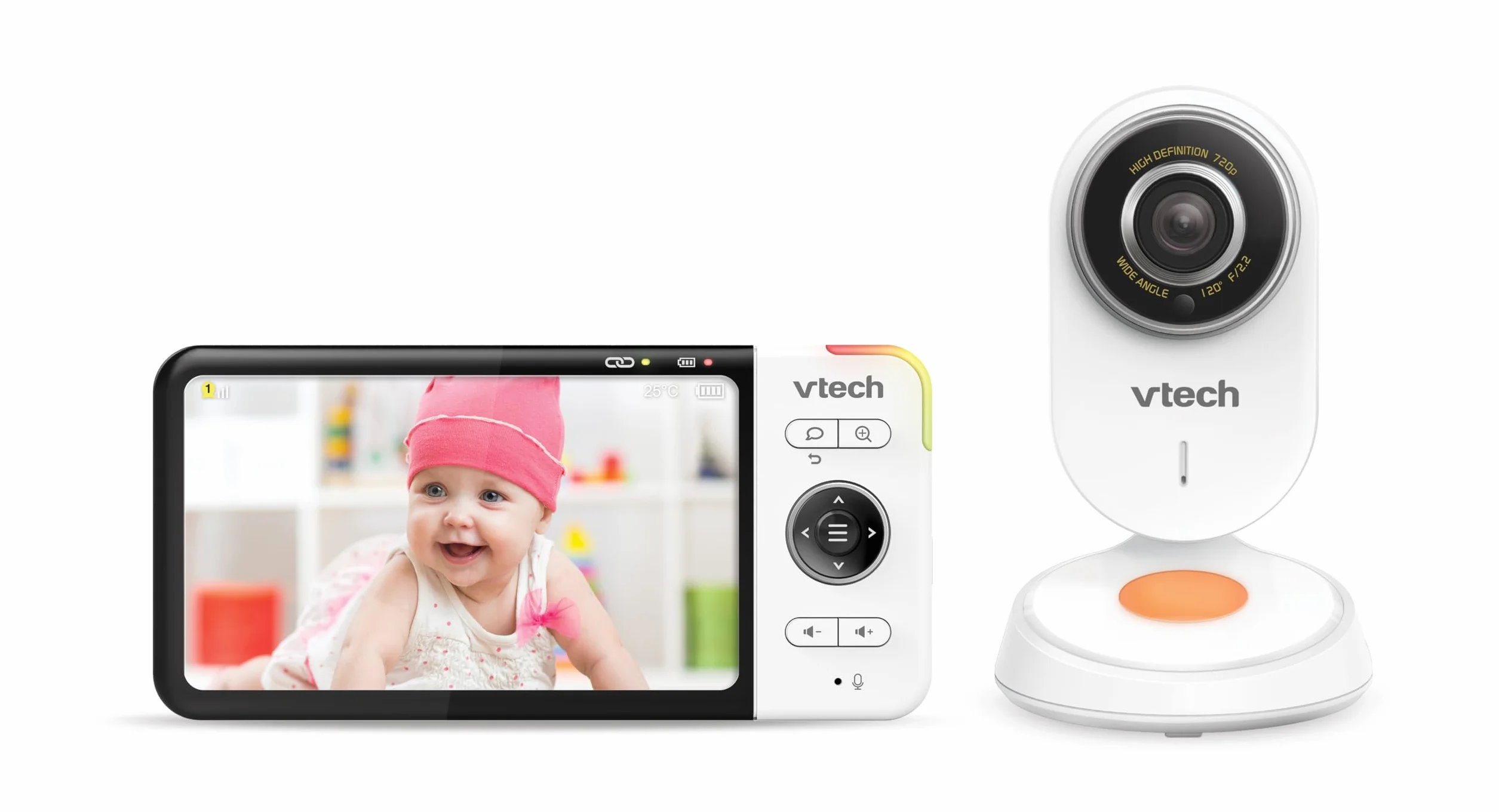 VTech VM818 monitor dla niemowląt HD – niania wideo z kamerą szerokokątną – wideo HD, czysty dźwięk, kolorowy ekran LCD 5" i funkcja widzenia w nocy – z funkcją interkomu, kołysankami i dźwiękami