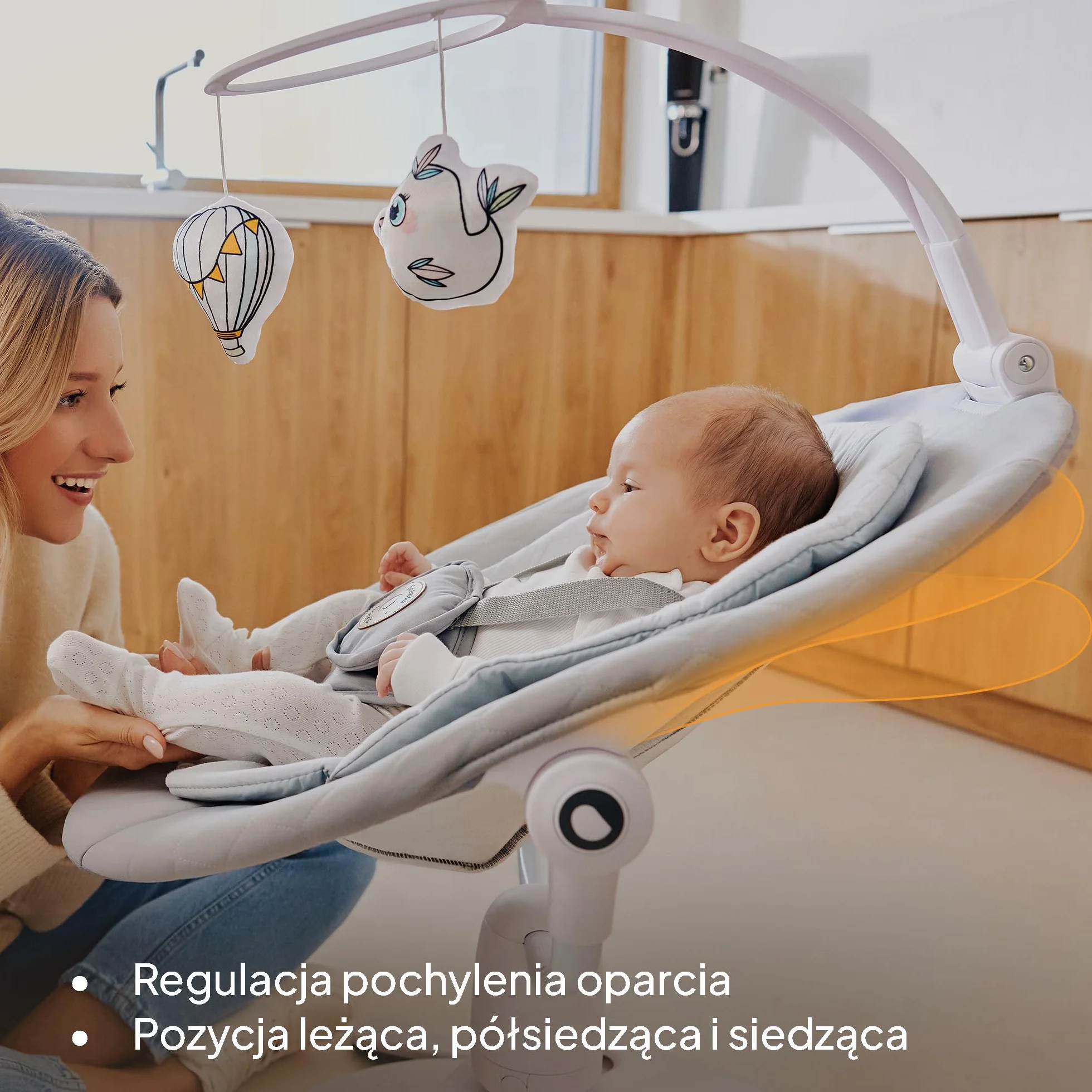 LIONELO Bella zestaw 2 w 1 elektryczny kołyska dla niemowląt, 360o gondola dla niemowląt do 9 kg, regulowane oparcie, 5 prędkości huśtawki, antypoślizgowy pas bezpieczeństwa