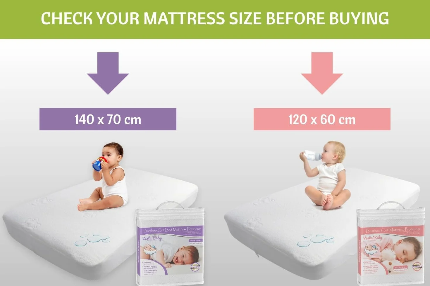 Vesta Baby Łóżko dziecięce, ochrona materaca klasy premium, cicha, wodoszczelna osłona na materac, naturalny bambus, cicha nakładka na łóżko dla niemowląt i małych dzieci, 120 x 60 cm