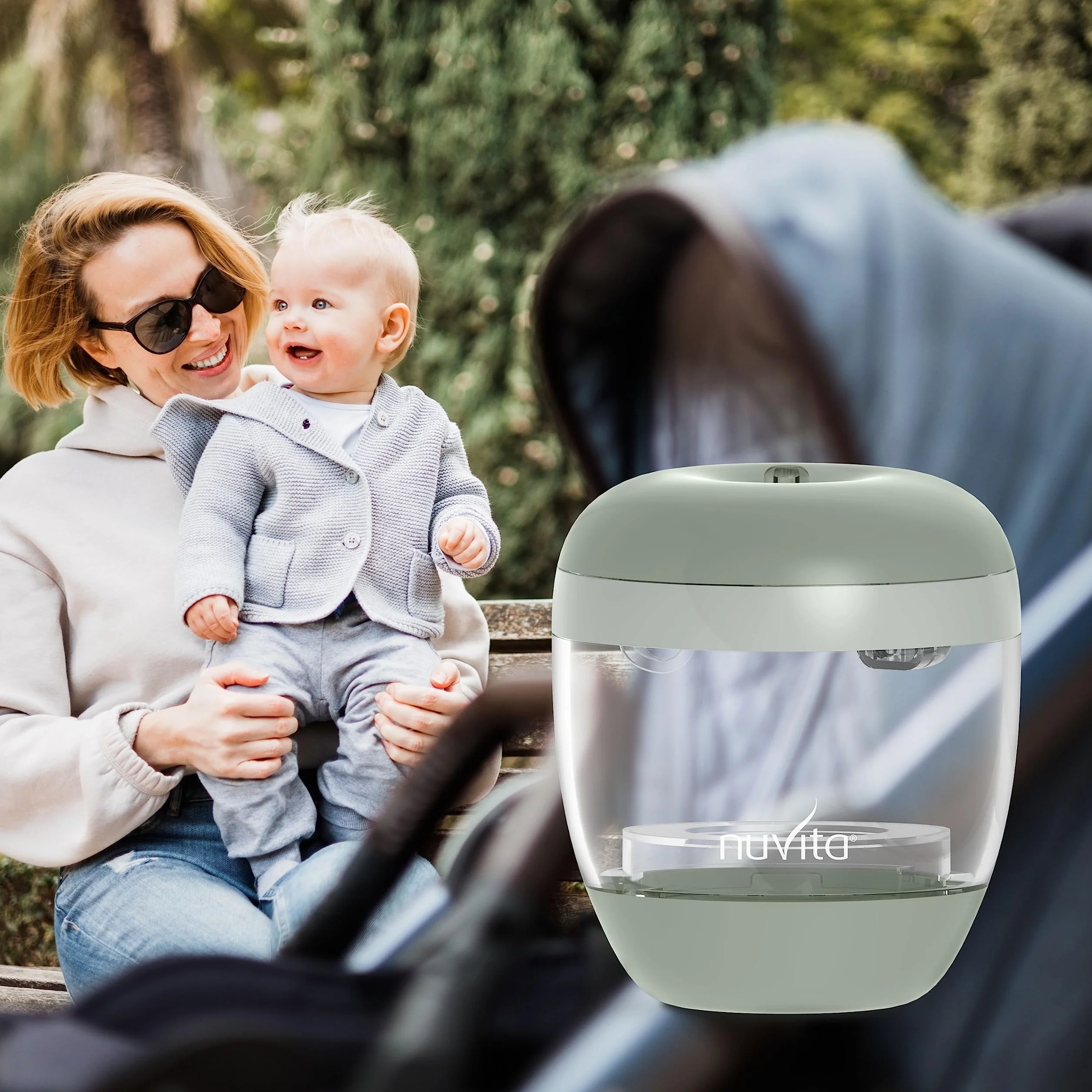 Nuvita MellyPlus przenośny sterylizator UV do butelek dla niemowląt, zabija 99% zarazków, zielony szałwia