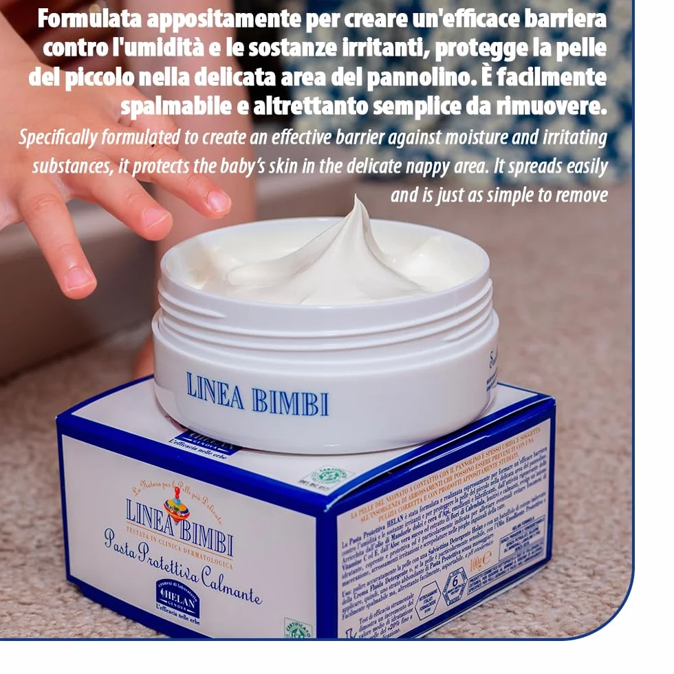 Helan, Linea Bimbi Bio – kojąca pasta ochronna, krem na pieluchy, zaczerwienienia i podrażnienia, ochronna pasta nawilżająca z aloesem, woskiem pszczelim, witaminą C i E, Made in Italy, 100 g