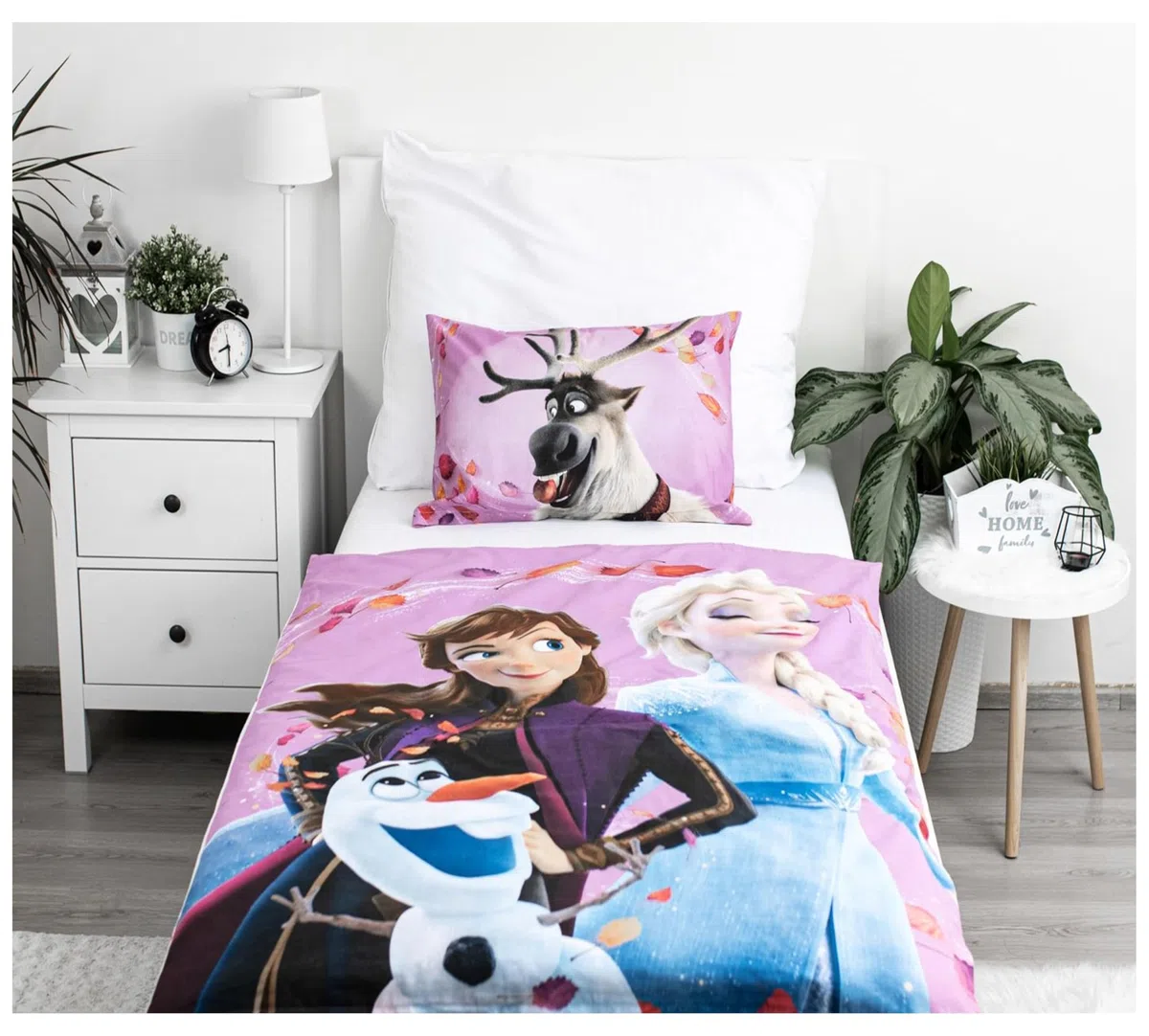 Kraina Lodu Pościel Niemowlęca 100x135 + Poszewka 40x60 Elsa Anna Olaf Sven | Pościel niemowlęca | Bawełna naturalna miękka oddychająca Oeko-Tex | Disney | Dziewczynki 0-3 lat | Do prania w pralce