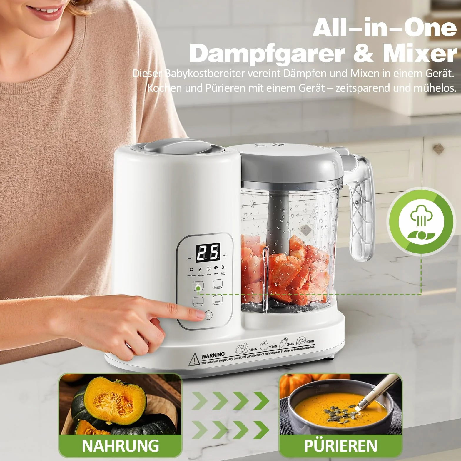 TopStrong Baby Food Maker urządzenie do przygotowywania posiłków dla niemowląt, parowar, miksowanie, rozmrażanie i podgrzewanie, wielofunkcyjny zaparzacz z funkcją samoczyszczenia