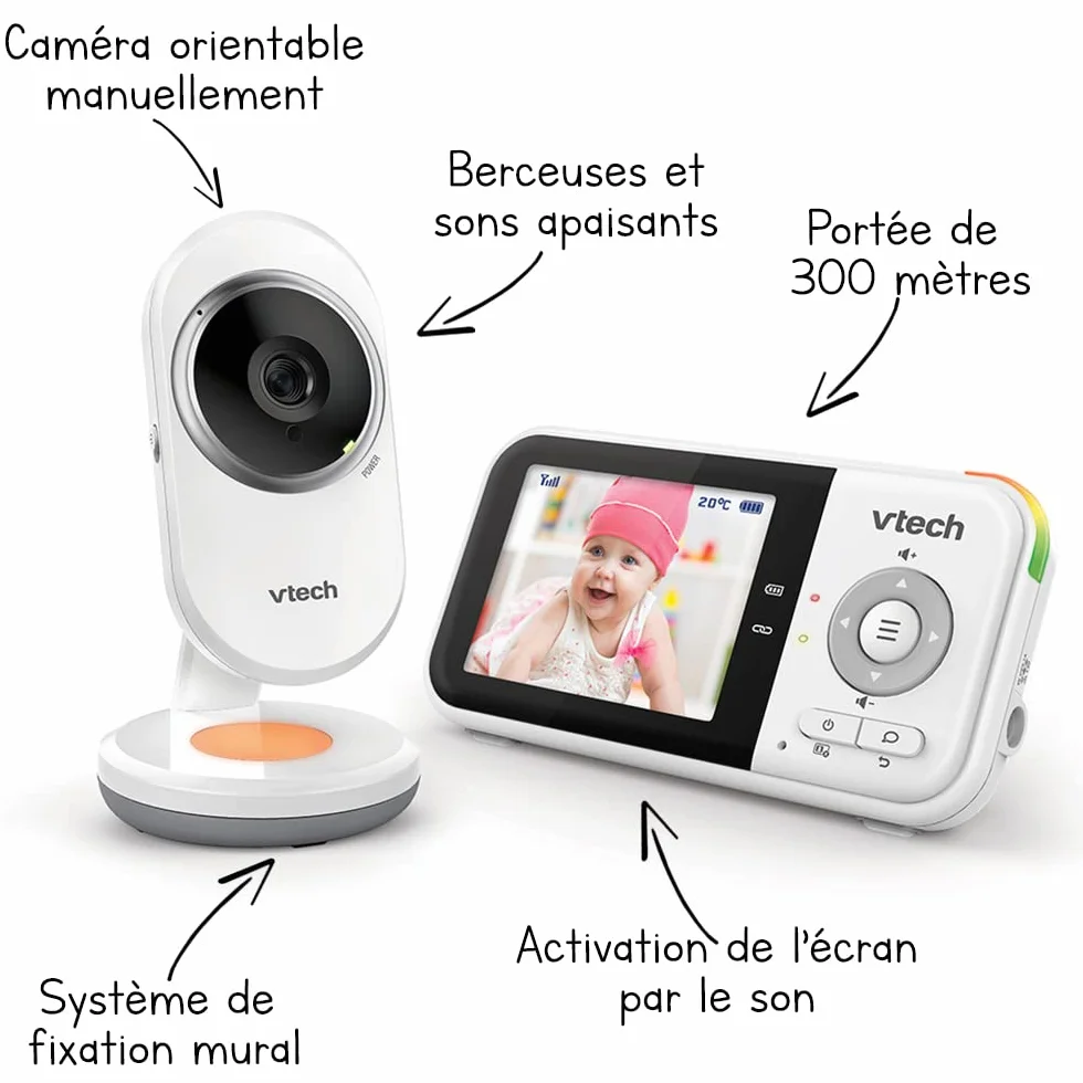 VTech BM3254 Monitor dziecka z kamerą 2,8" ekran LCD kolorowe światło nocne dwukierunkowy rozmowę biały