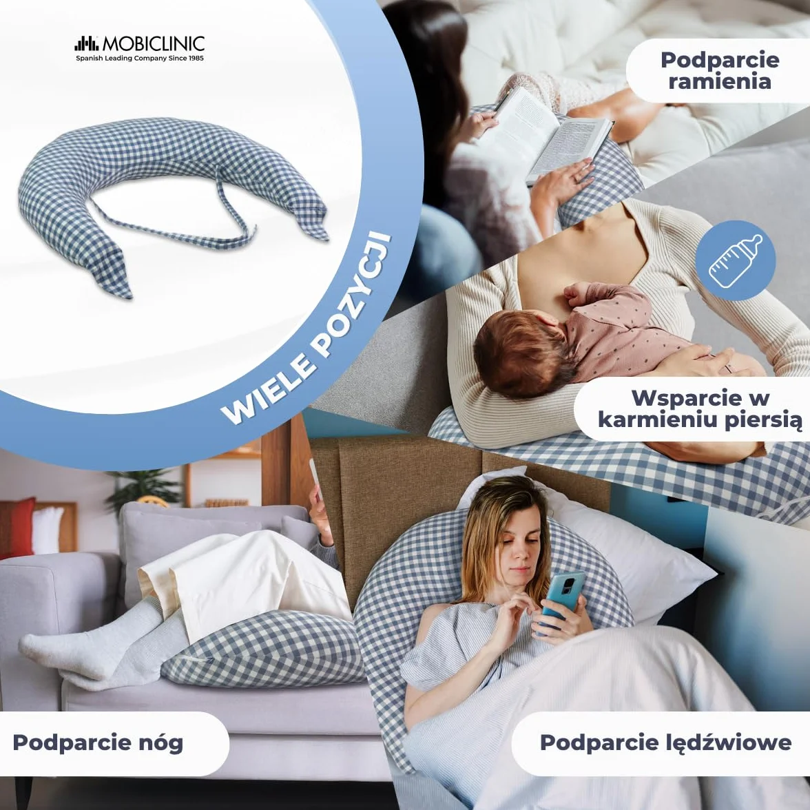 Mobiclinic Poduszka do Karmienia Piersią XXL 3 w 1 150 cm Bawełna Regulowane Paski Wielofunkcyjna