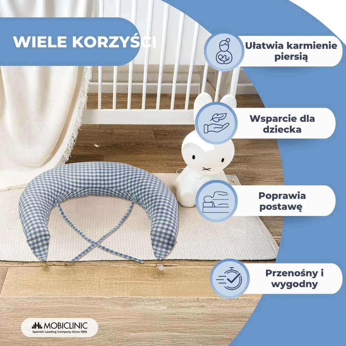 Mobiclinic Poduszka do Karmienia Piersią XXL 3 w 1 150 cm Bawełna Regulowane Paski Wielofunkcyjna