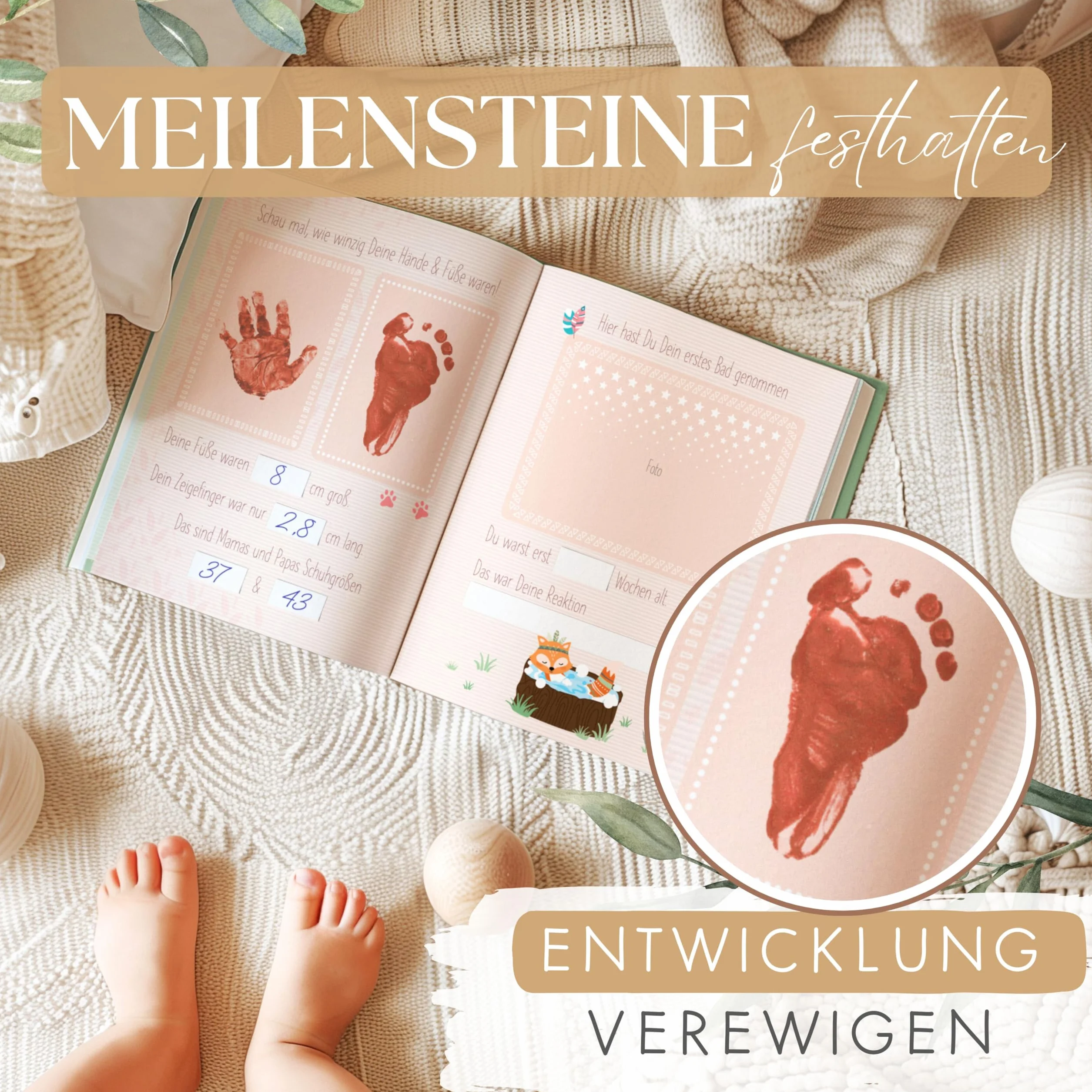 TWIVEE Babyalbum Babybuch zum Eintragen Mädchen und Jungen Erinnerungsbuch erstes Jahr