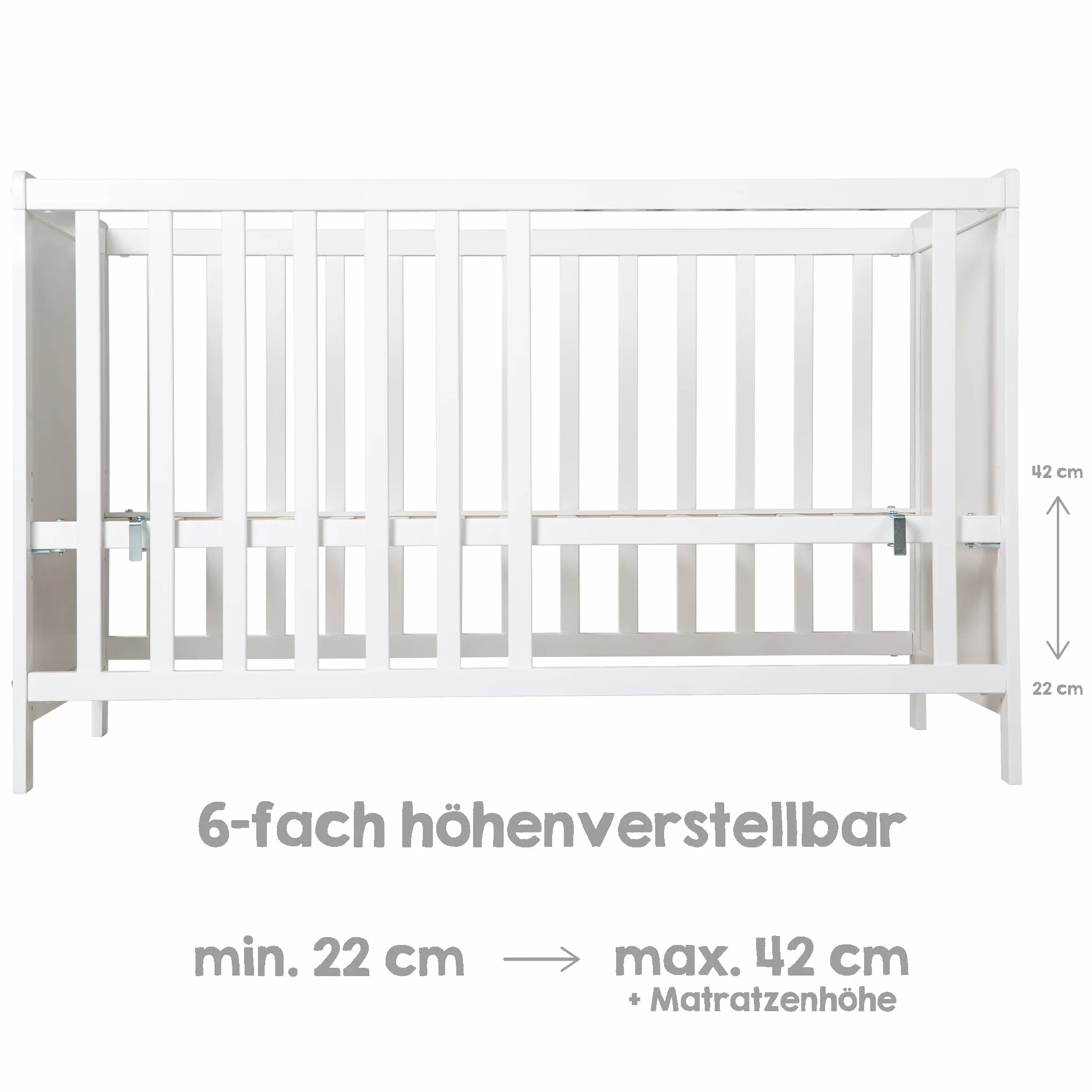 roba Baumann Łóżeczko dla niemowląt 2 w 1 60 x 120 cm - Łóżeczko z bocznym zabezpieczeniem i jako kołyska - 6-poziomowa regulacja wysokości - 5 szczebelków z możliwością opuszczenia - Drewno białe