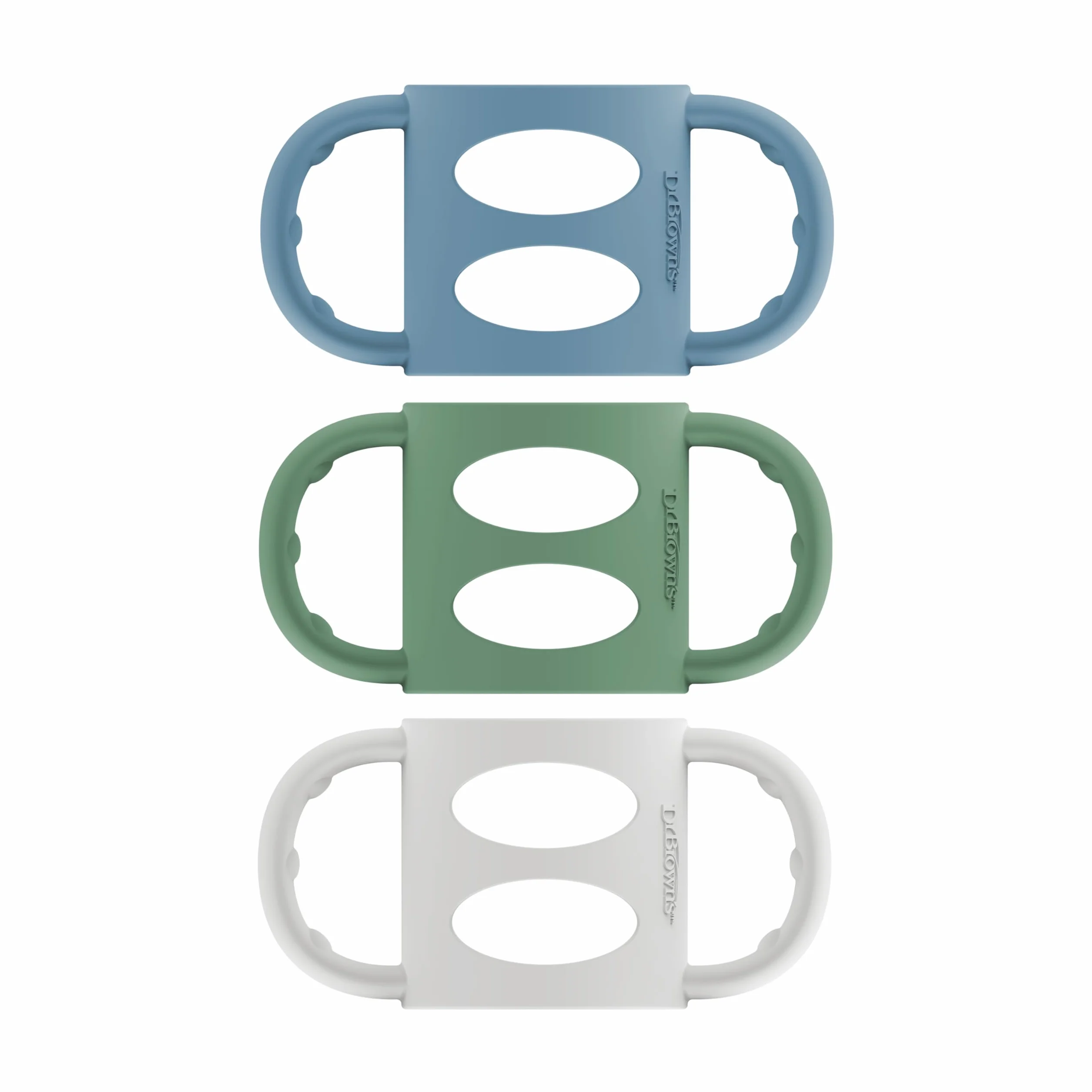 Dr. Brown’s Milestones 100% Silicone Baby Bottle Handles, Narrow, Blue, Green, Gray, 3 Pack, 4m+