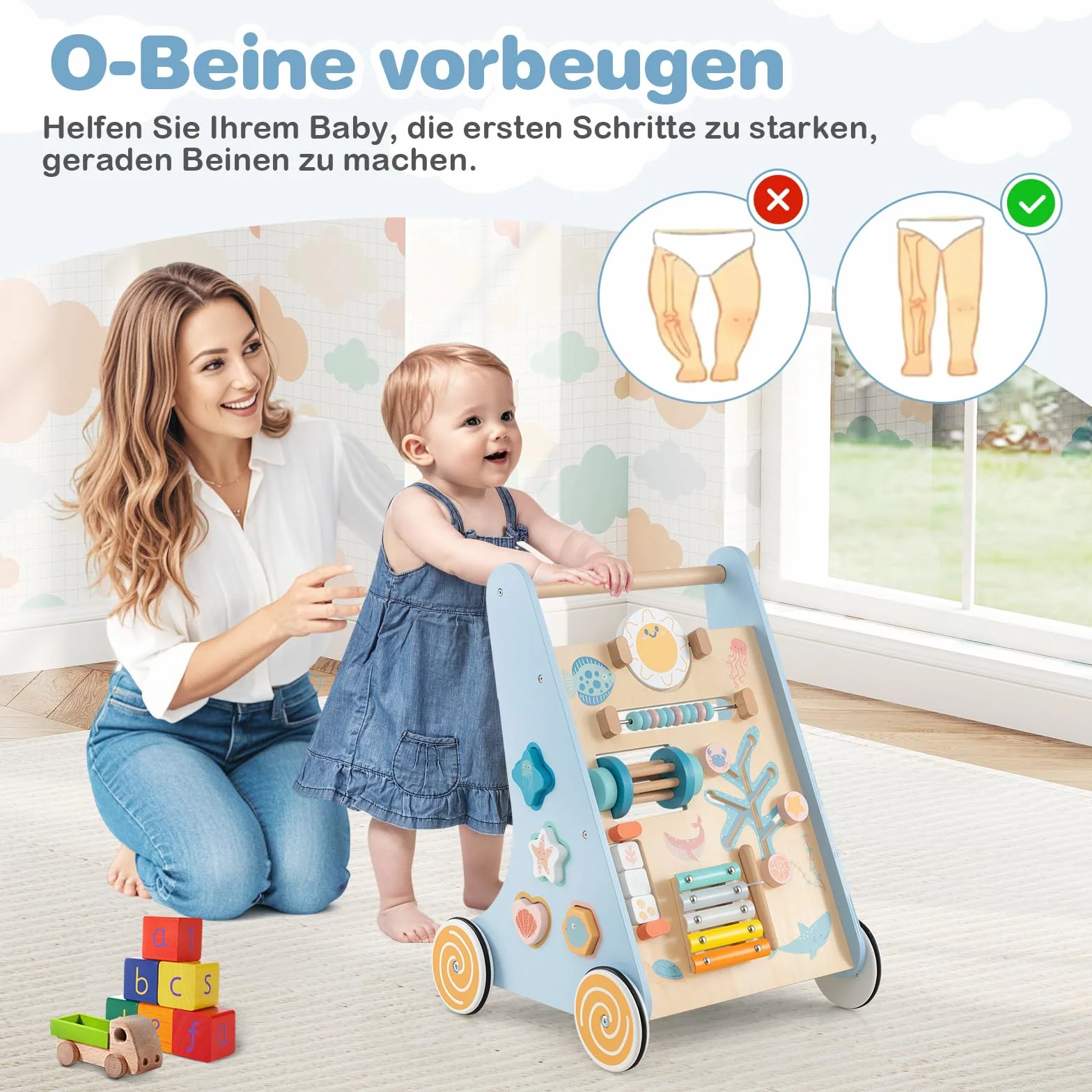 GOPLUS Drewniany wózek do nauki chodzenia Montessori z regulacją wysokości dla dzieci od 1 roku