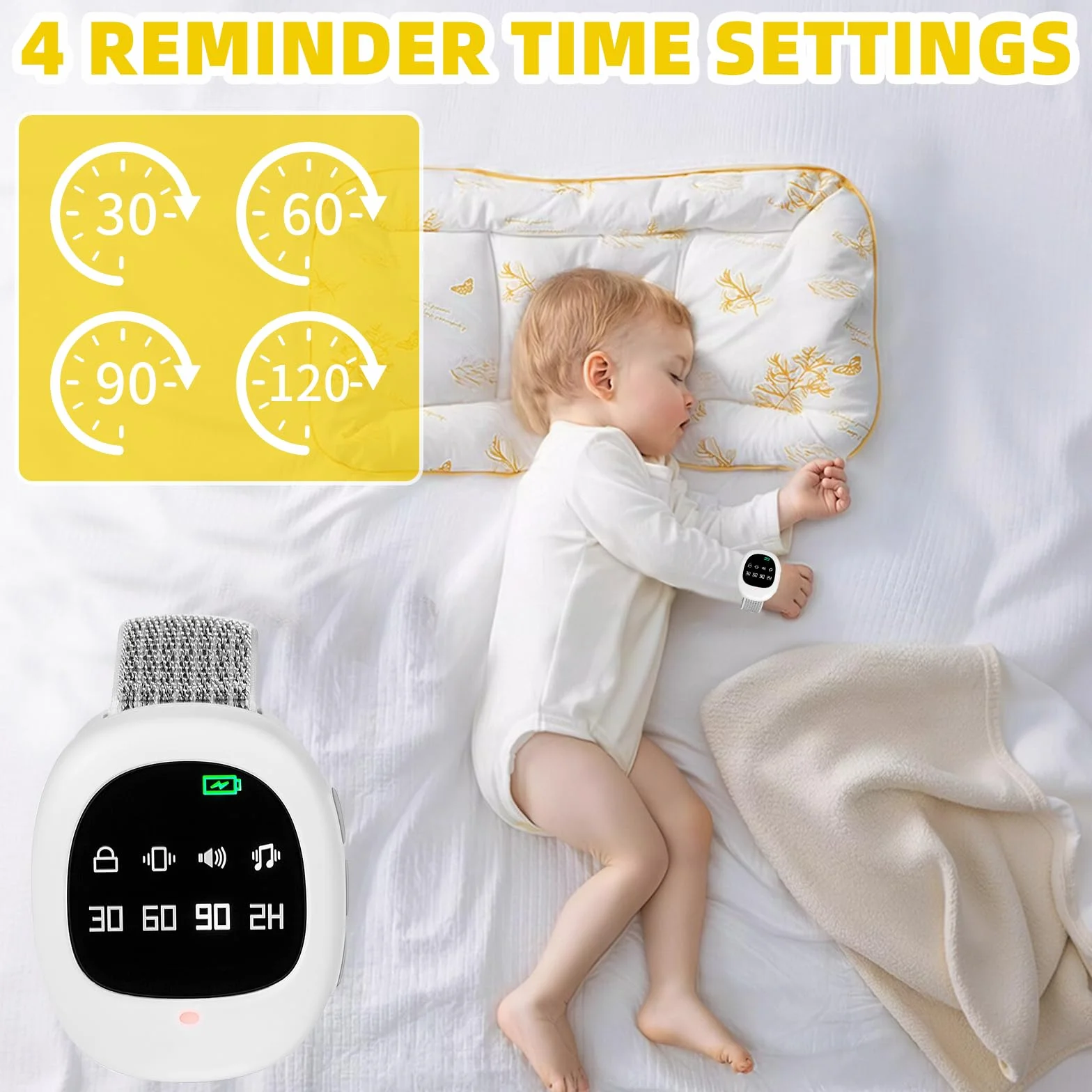 Bezprzewodowy alarm o moczeniu nocnym, z 3 trybami przypomnienia, ładowany przez USB-C, wysoka czułość, czujnik moczenia nocnego dla dzieci starszych i chorych na obłożnie