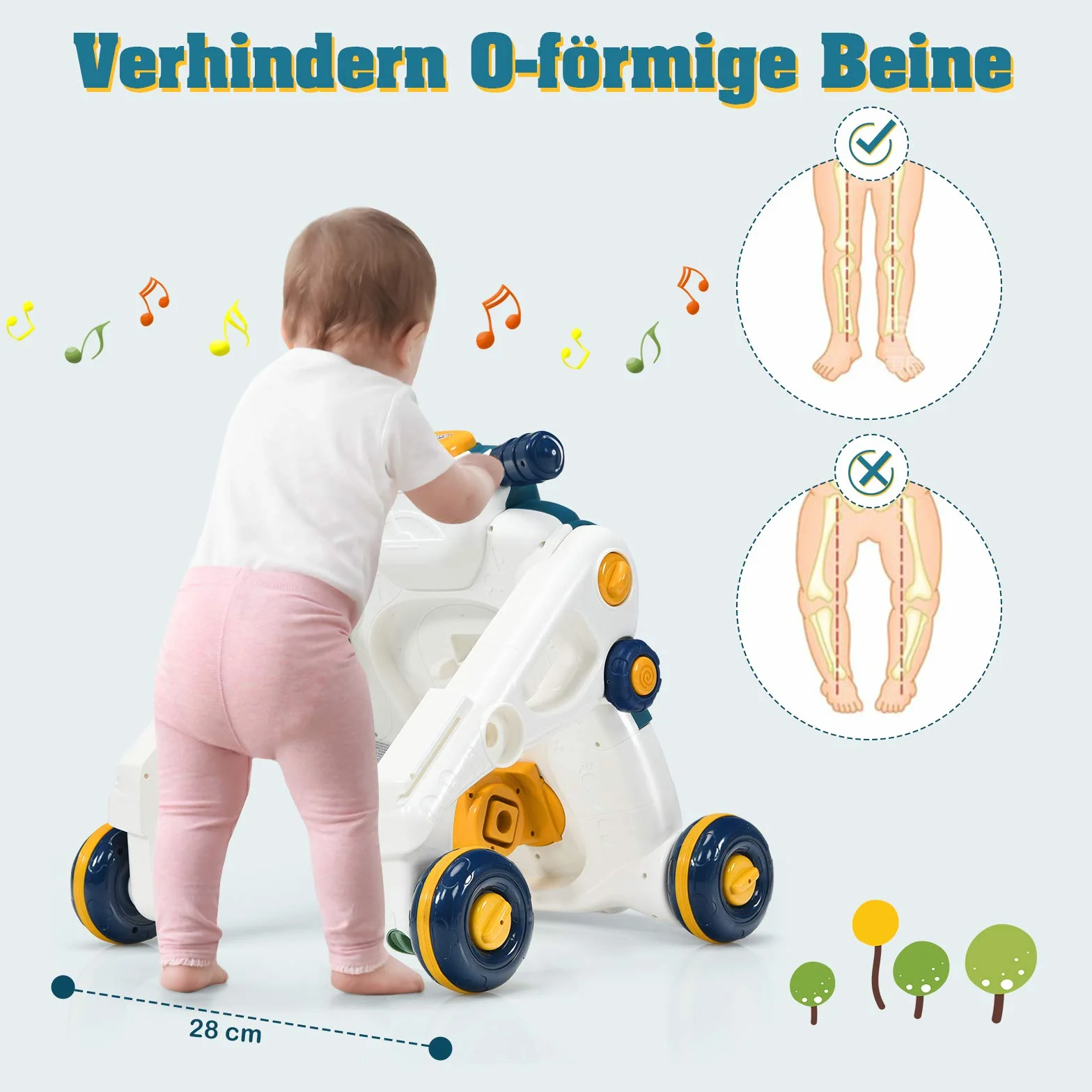 COSTWAY Wózek do nauki chodzenia 3 w 1, ze światłami i muzyką, pomoc w nauce chodzenia, samochód zjeżdżalny i deska do zabawy, Baby Walker dla dzieci w wieku od 6 do 36 miesięcy, bez chodzenia 46 x 46