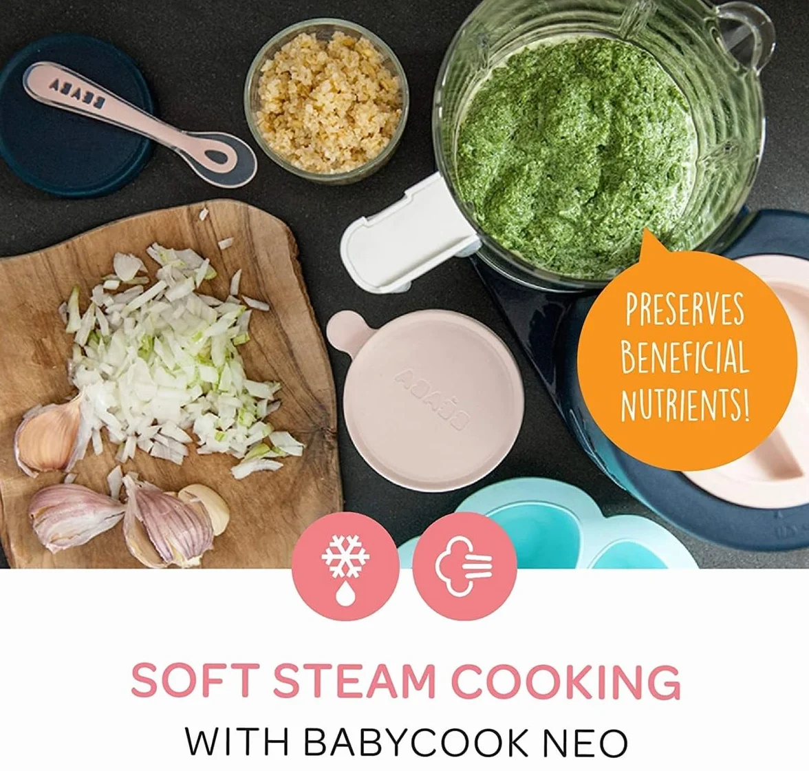 Béaba Babycook Neo Baby Food Maker 4 w 1 Szklana miska Stal nierdzewna