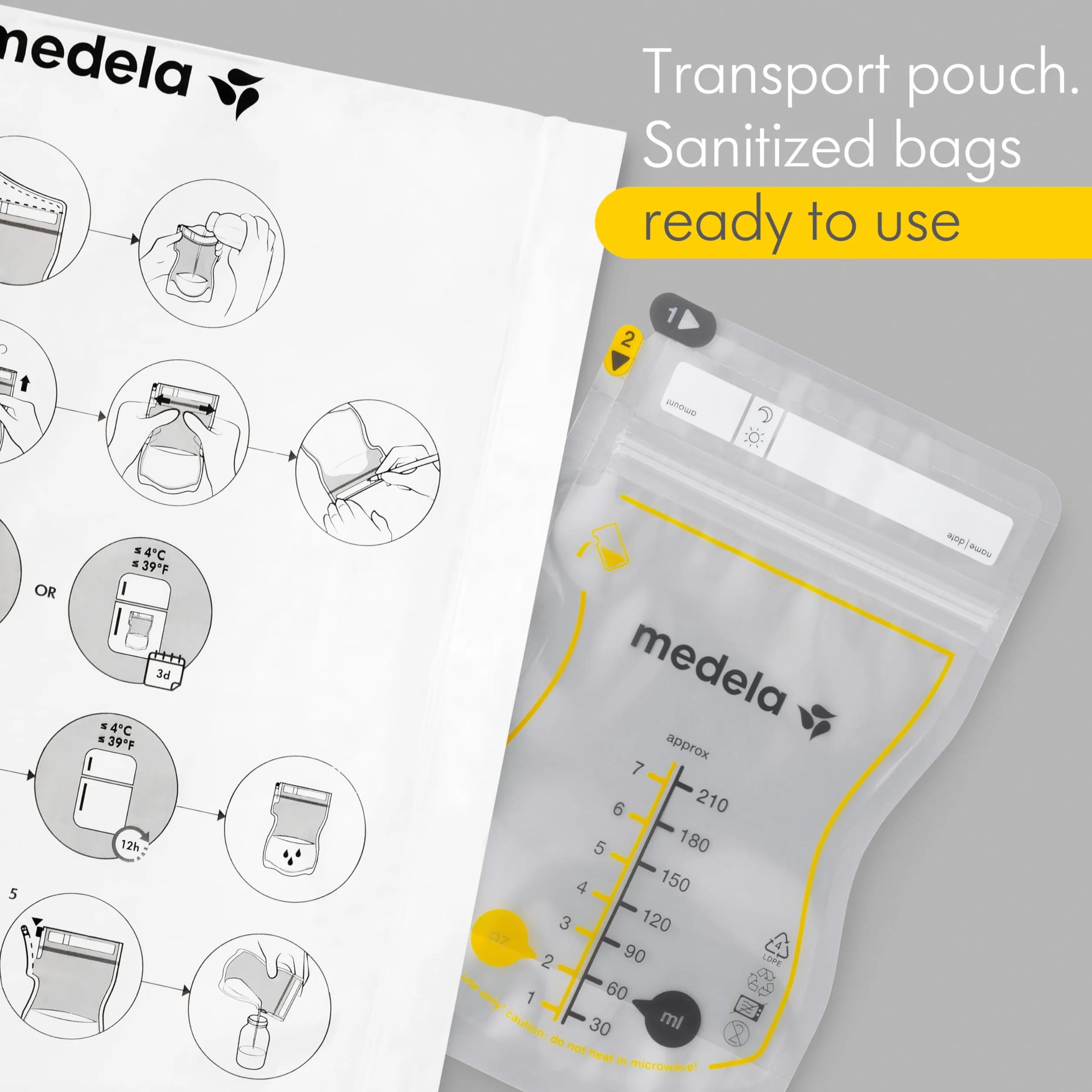 Medela Easy Pour Worki do przechowywania mleka matki, 100 szt., 210 ml, jednorazowe, szczelne, z ochroną mleka, niezbędne do karmienia piersią