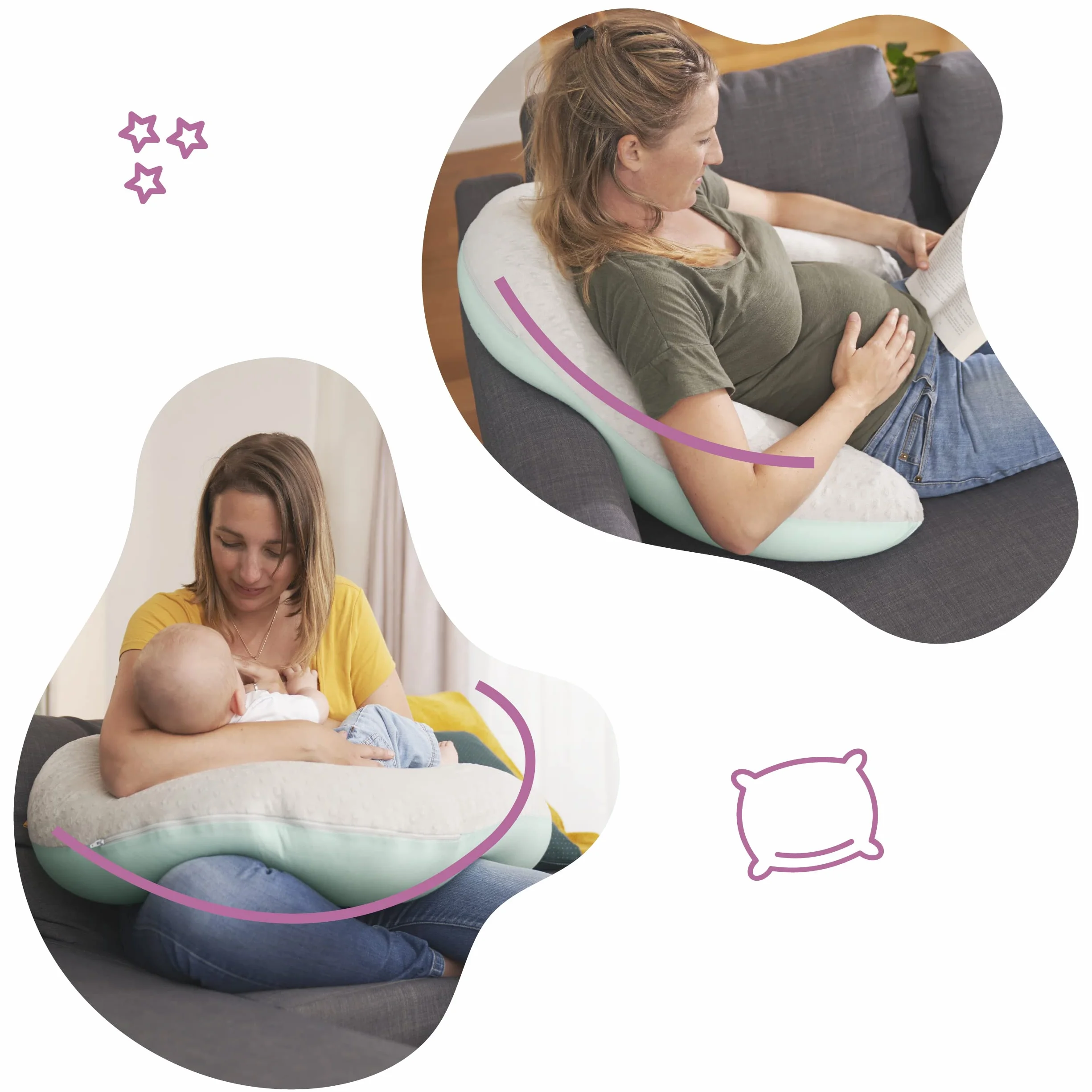 Badabulle Poduszka do karmienia i poduszka ciążowa Fluffy, 150 cm, w zestawie poszewka, ergonomiczny kształt